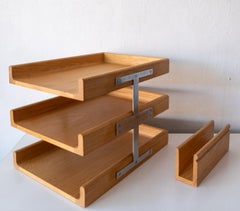 1970s Oak and Chrome Peter Pepper Letter Tray and Mail Holder