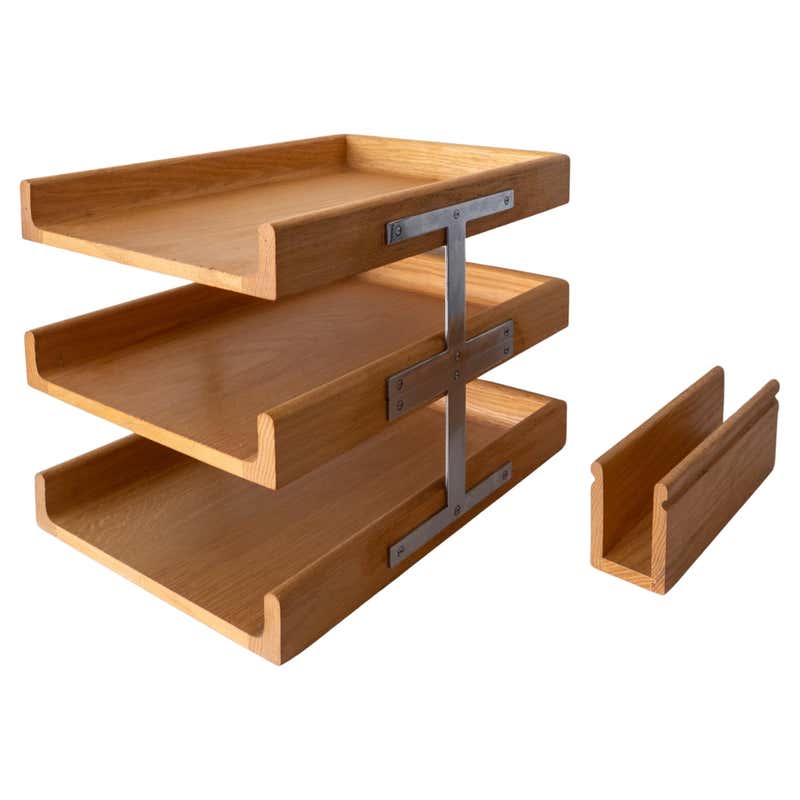 Sleek Modern Office Desk Inbox Outbox Paper Organizer Tray Walnut Wood ...