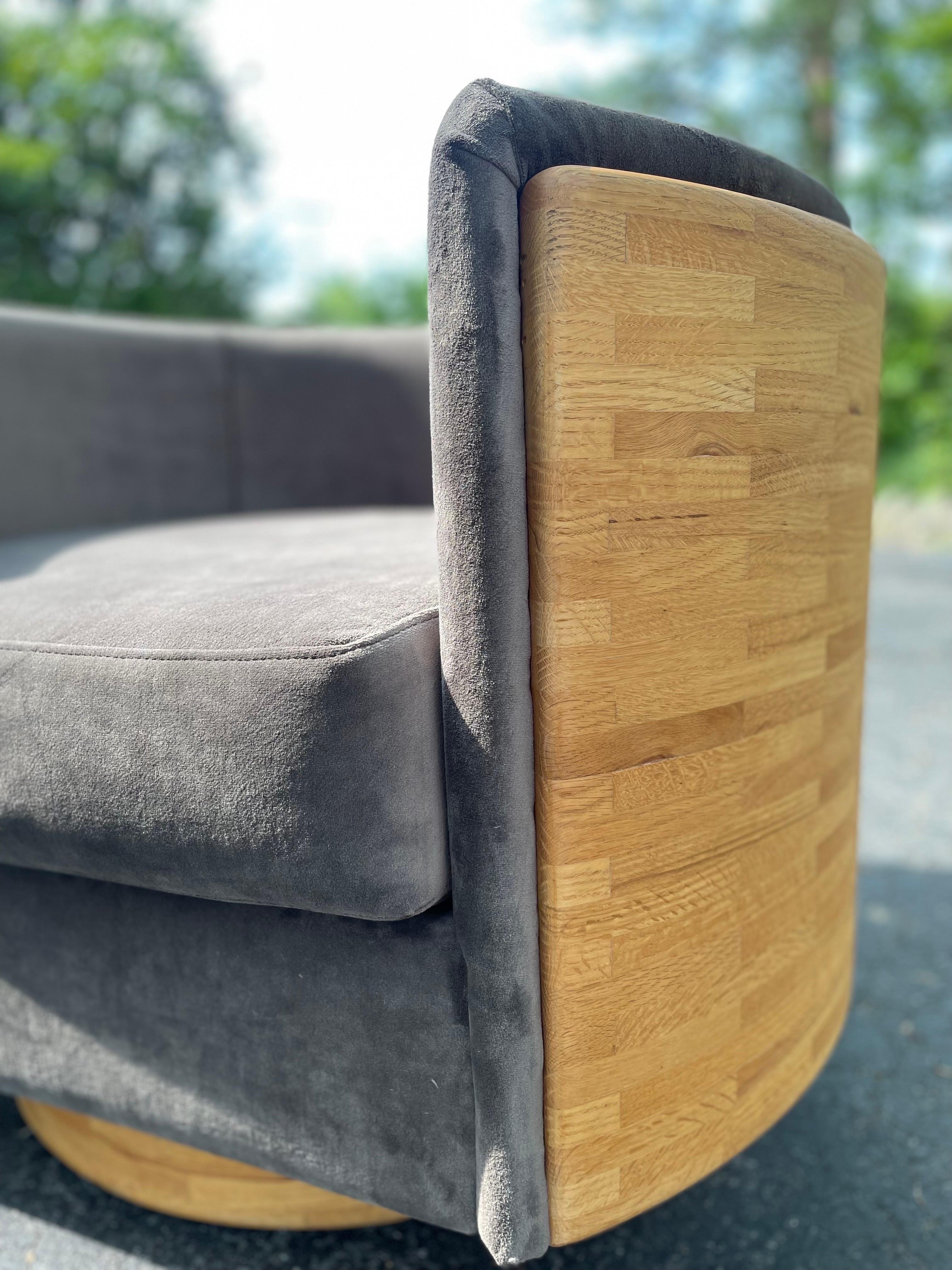 American 1970s Oak Barrel Chairs With Holly Hunt Mohair - a Pair For Sale