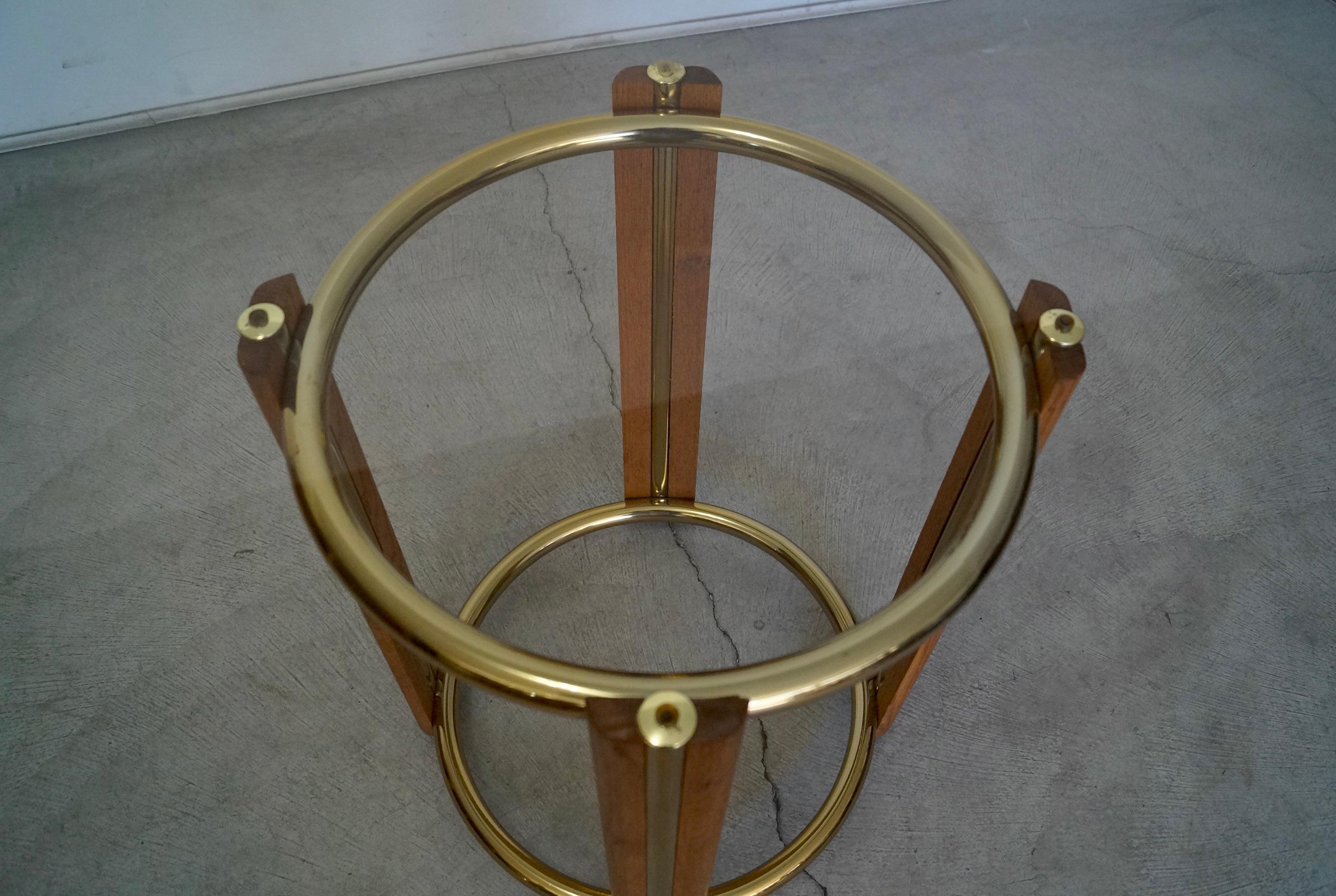 1970 Oak Oak, Brass, and Round Glass Dining Table 4