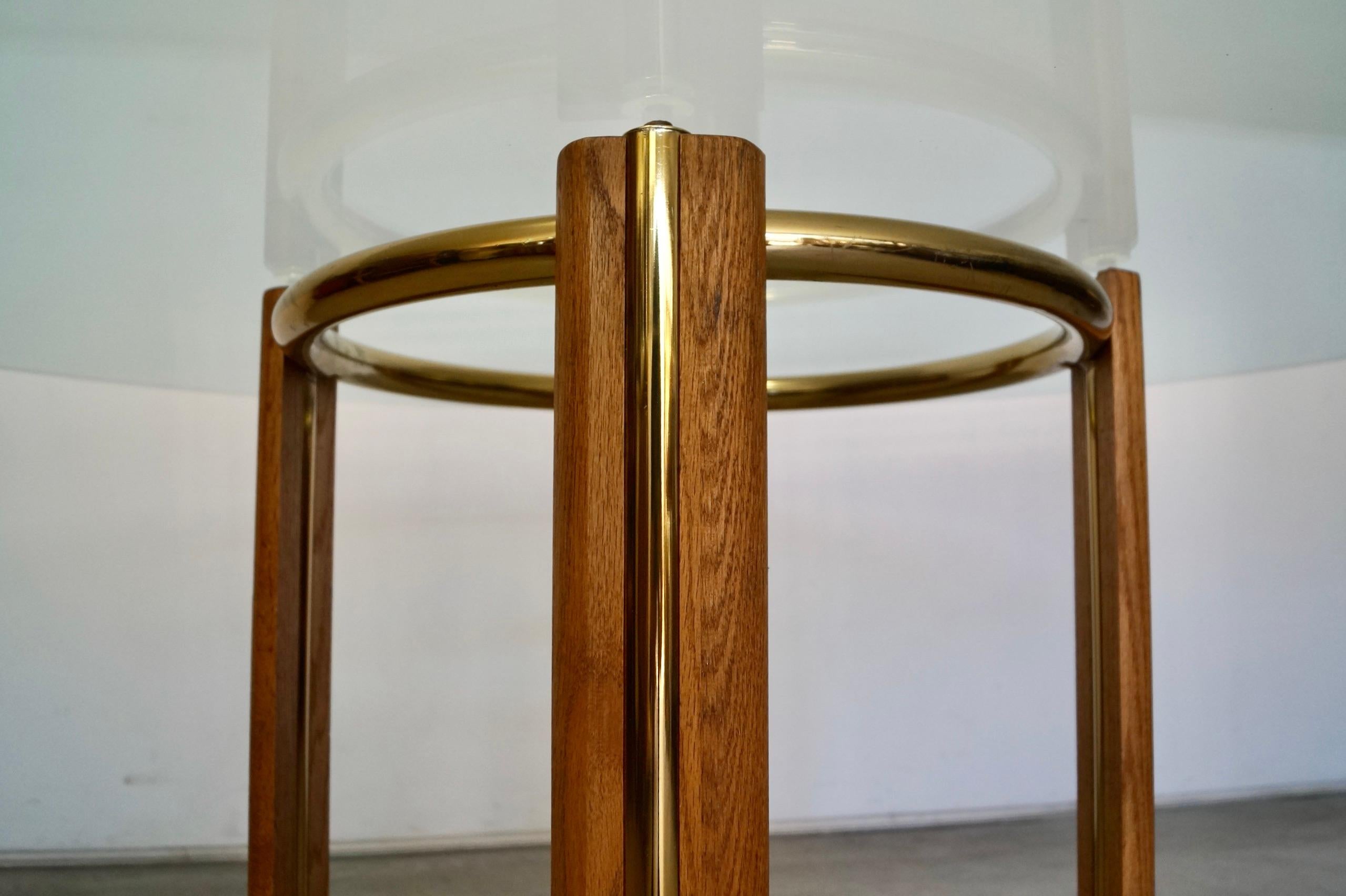 1970 Oak Oak, Brass, and Round Glass Dining Table 6