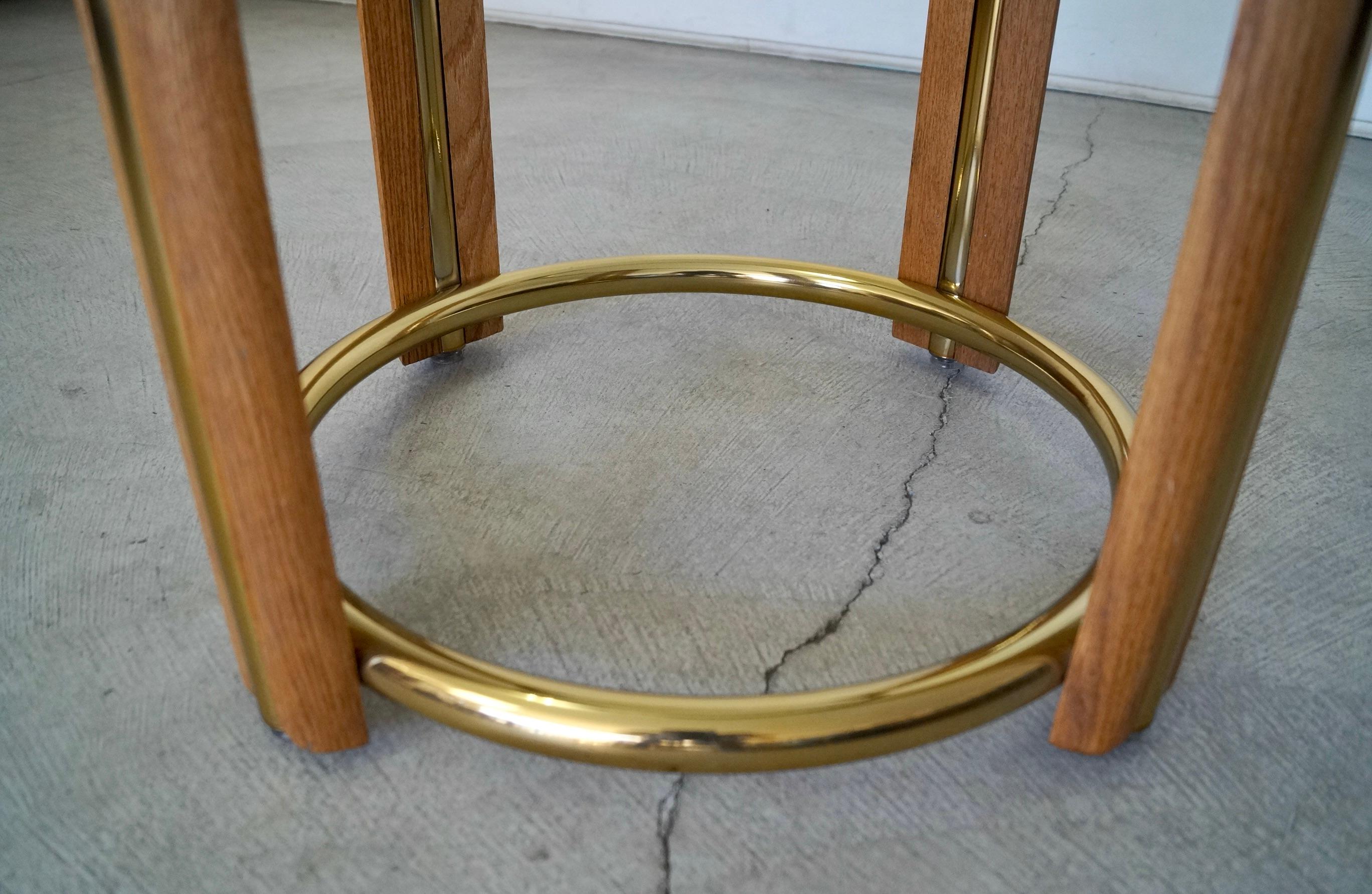 1970 Oak Oak, Brass, and Round Glass Dining Table 8