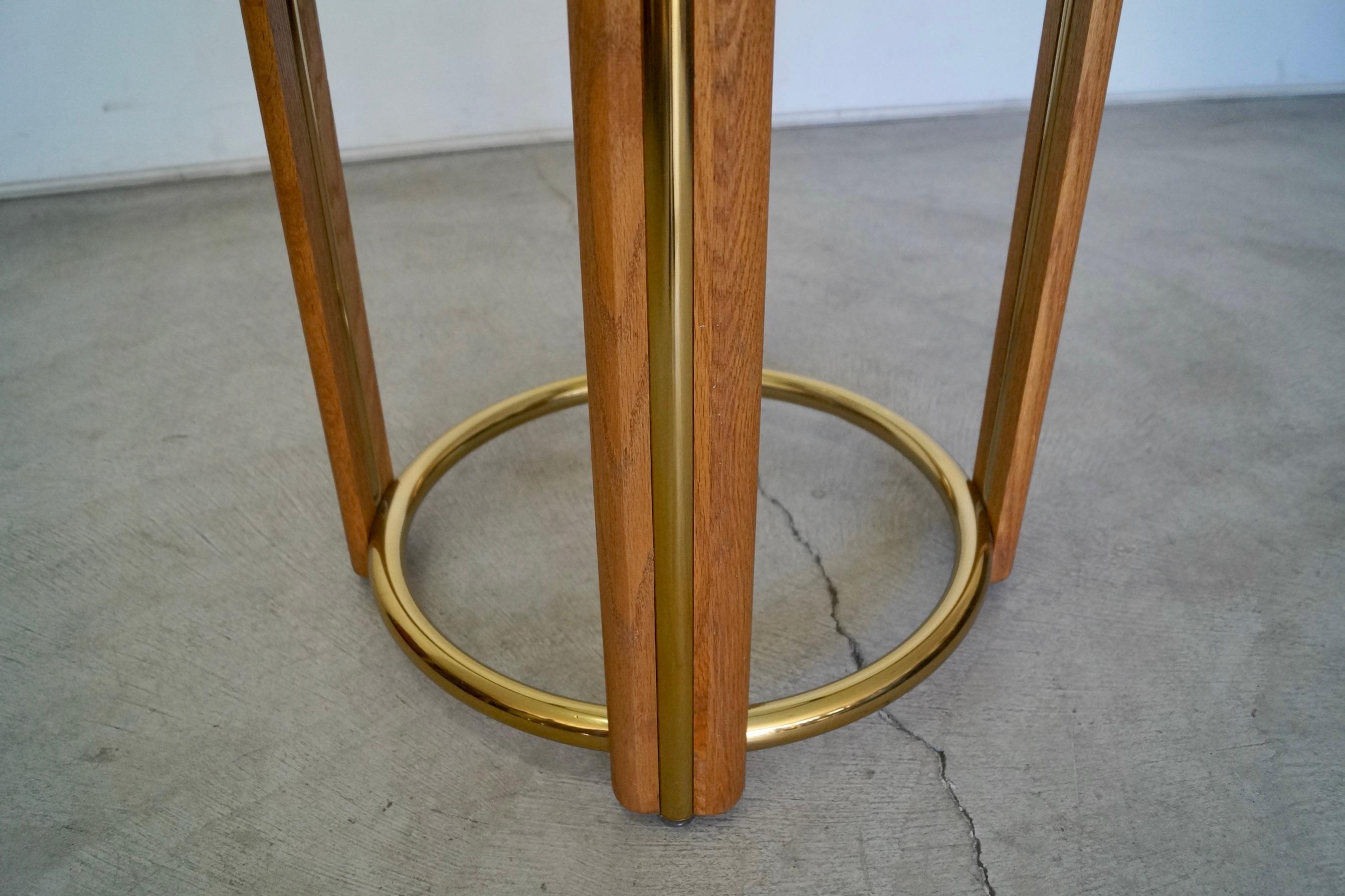 1970 Oak Oak, Brass, and Round Glass Dining Table 10