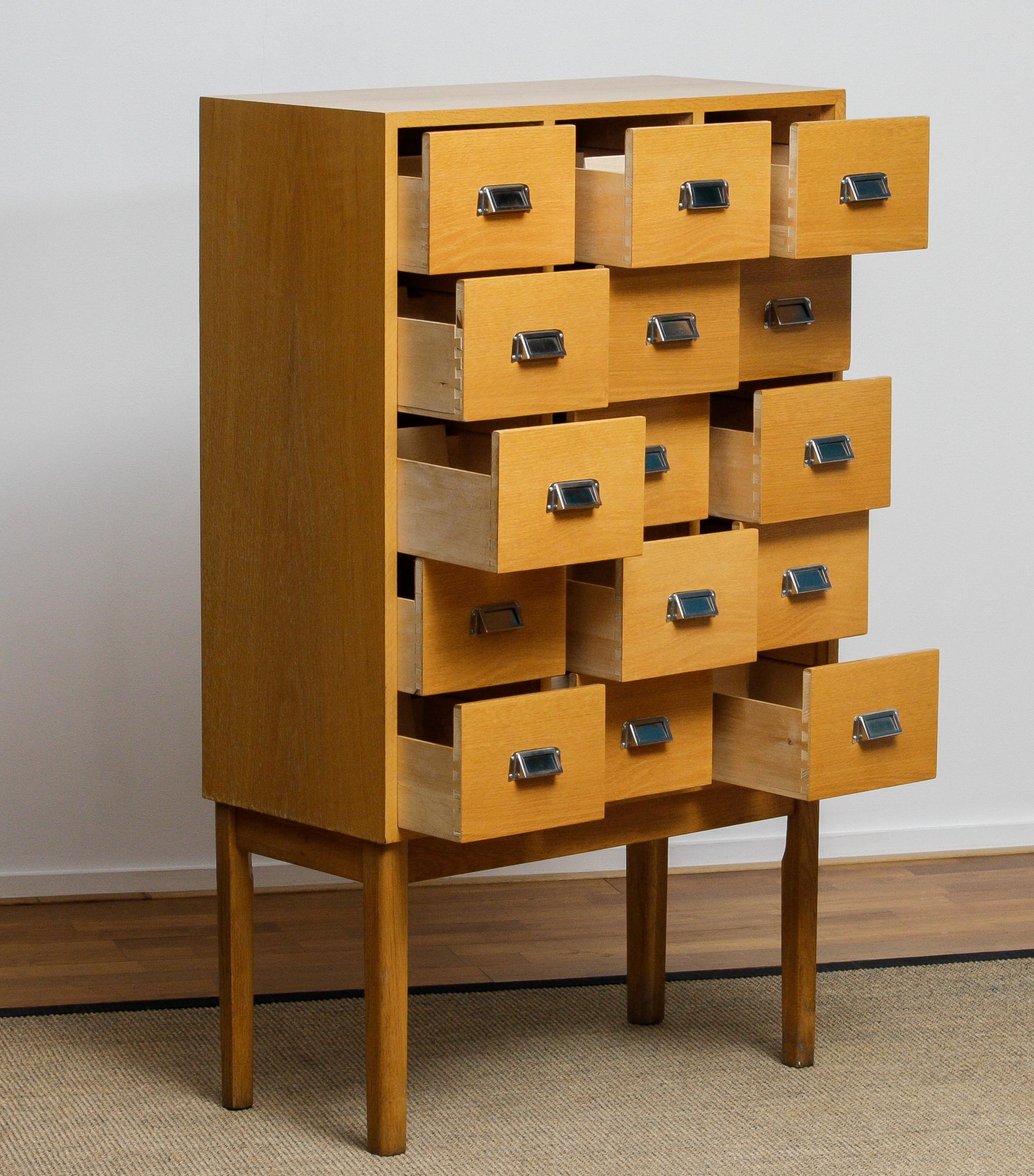 Swedish 1970s, Oak Drawer Archive Cabinet in Oak and Beech by Lövgrens Traryd, Sweden For Sale
