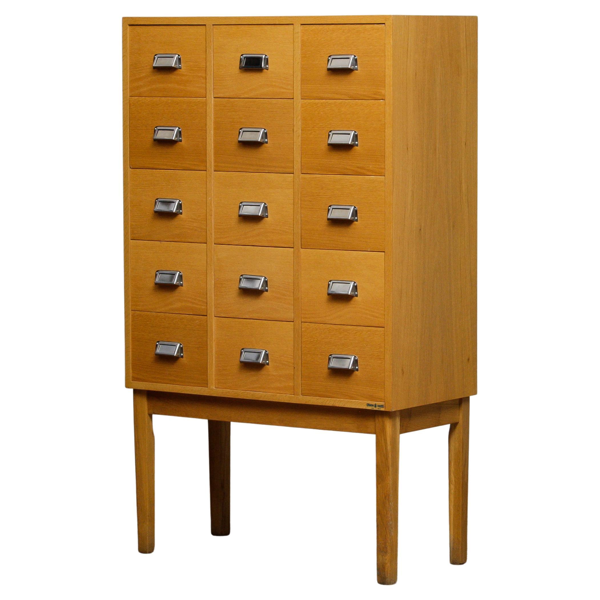 1970s, Oak Drawer Archive Cabinet in Oak and Beech by Lövgrens Traryd, Sweden For Sale