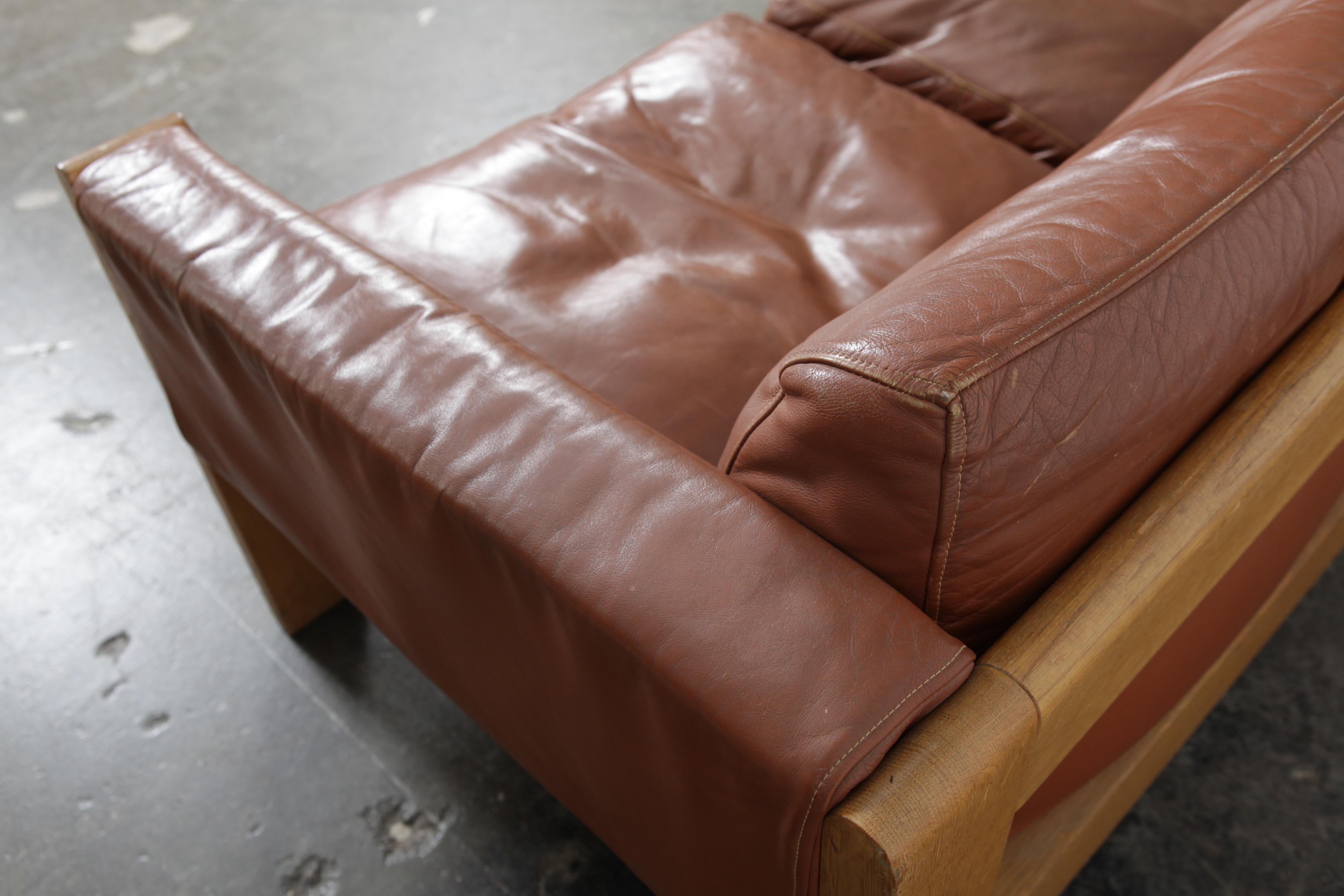 1970s Oak Framed Cognac Leather Sofa by OPE, Sweden 4