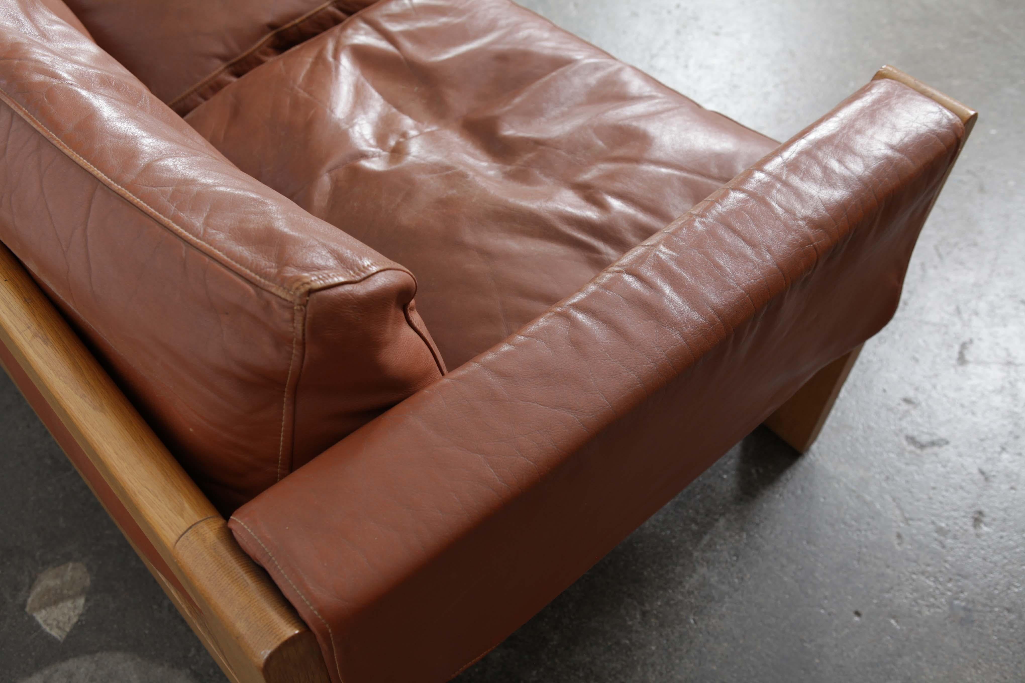 1970s Oak Framed Cognac Leather Sofa by OPE, Sweden 5