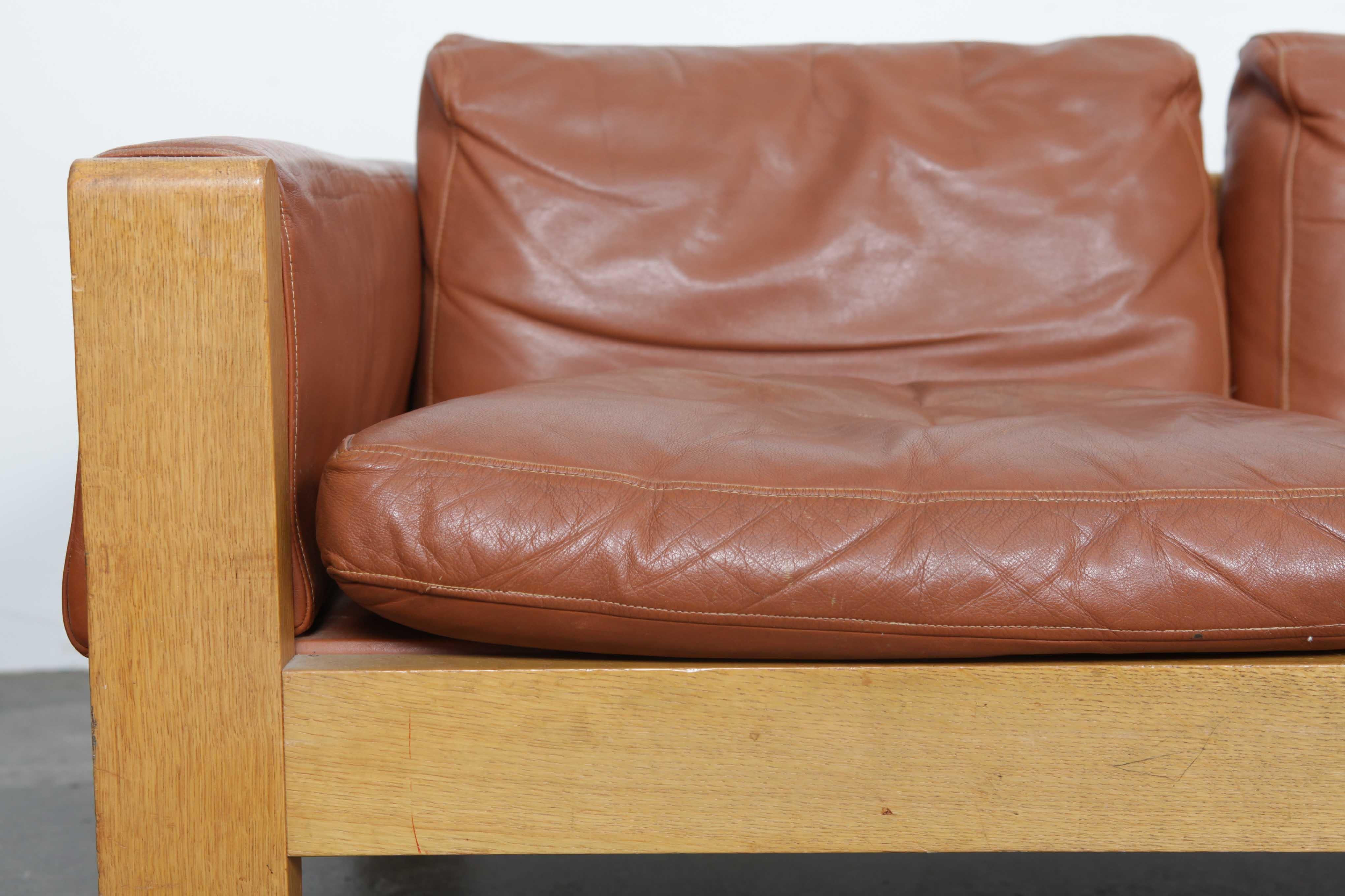 1970s Oak Framed Cognac Leather Sofa by OPE, Sweden 10