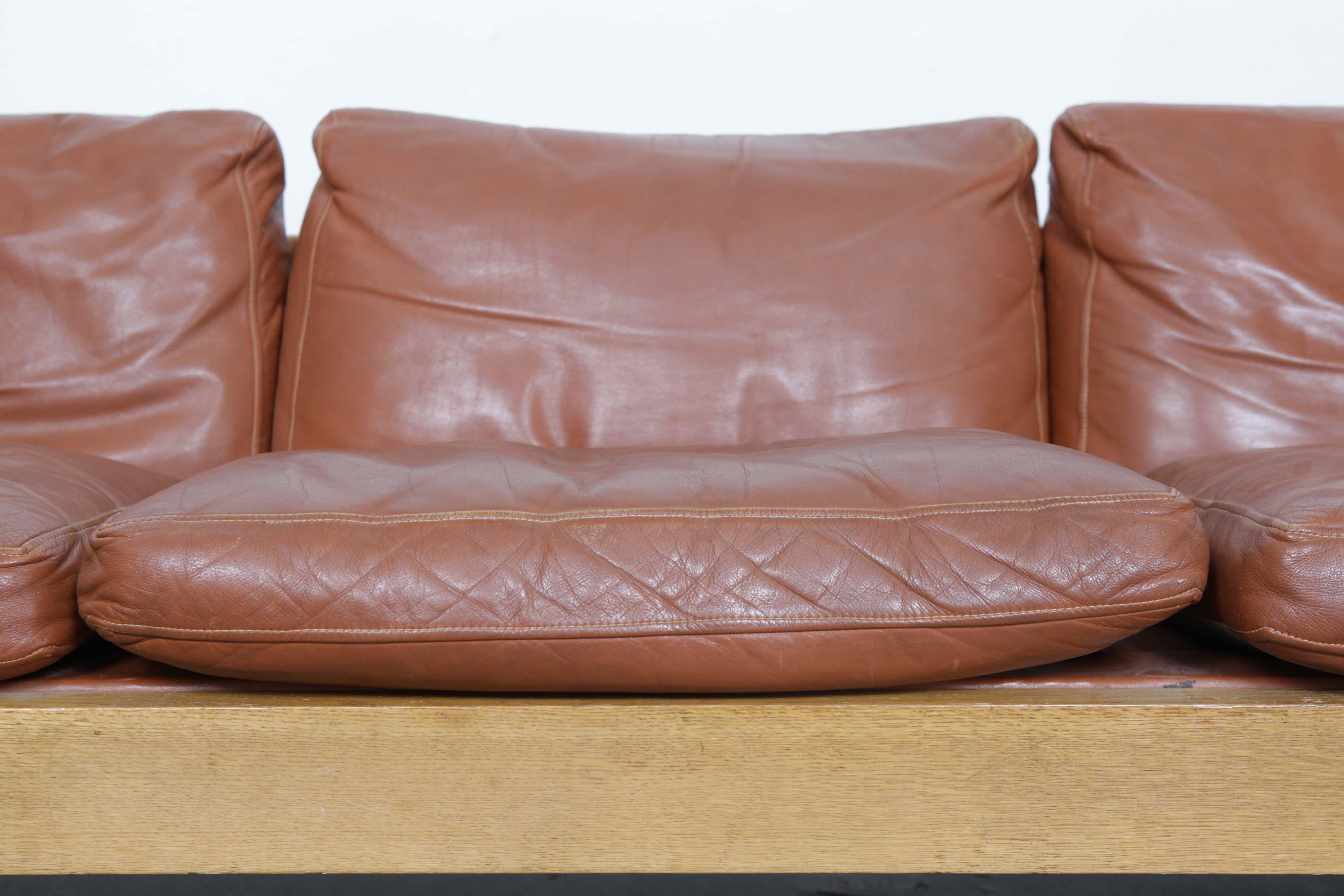 1970s Oak Framed Cognac Leather Sofa by OPE, Sweden 11