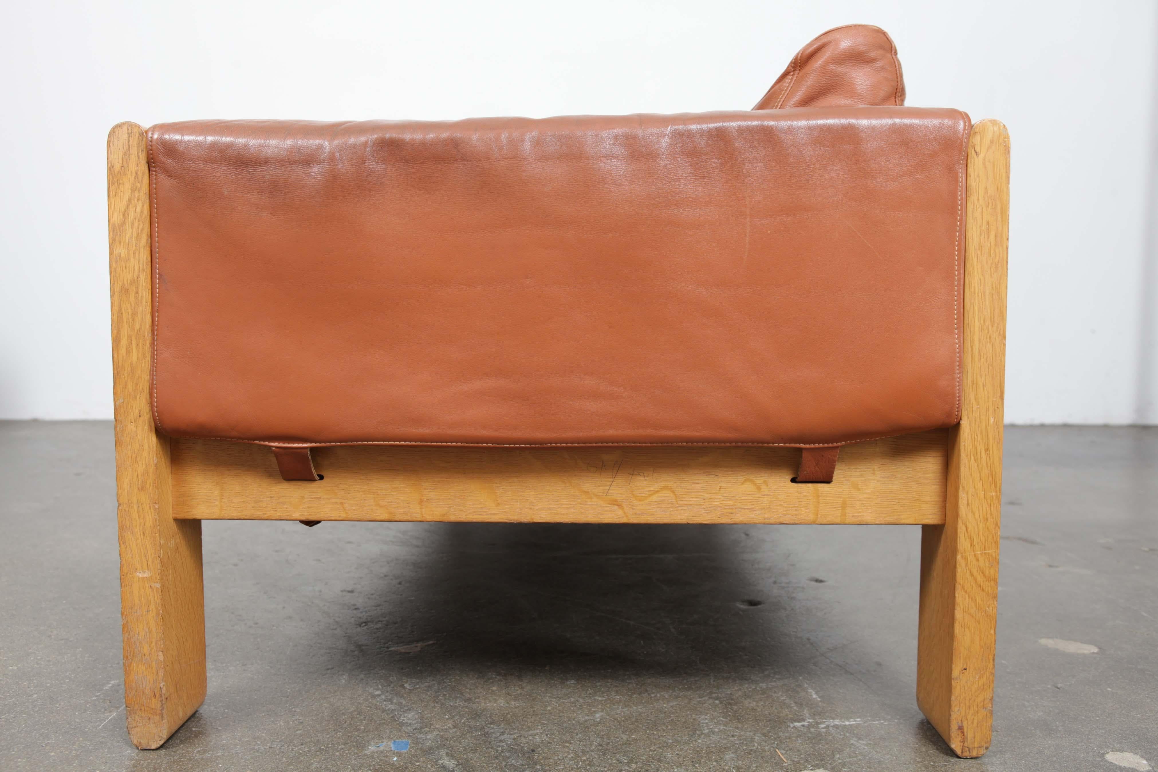 1970s Oak Framed Cognac Leather Sofa by OPE, Sweden In Good Condition In North Hollywood, CA