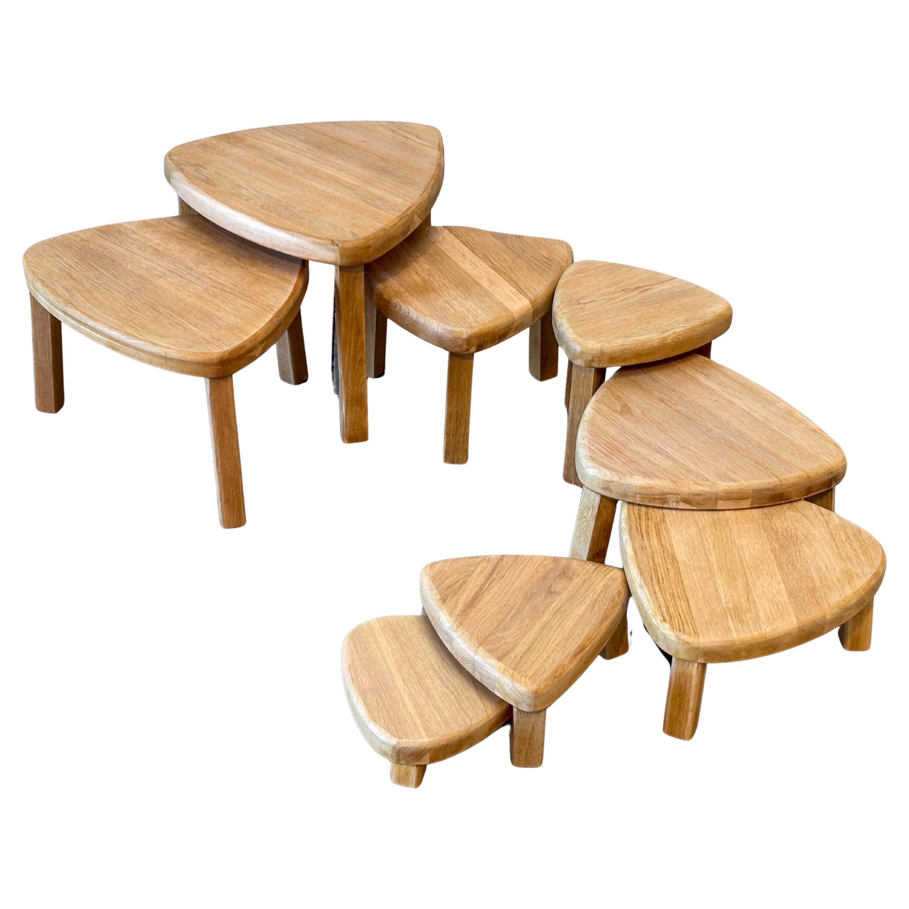1970's oak nesting coffee table For Sale