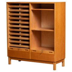 1970s Oak Tambour Door Drawer Archive Cabinet in the Manner Johannes Hansen