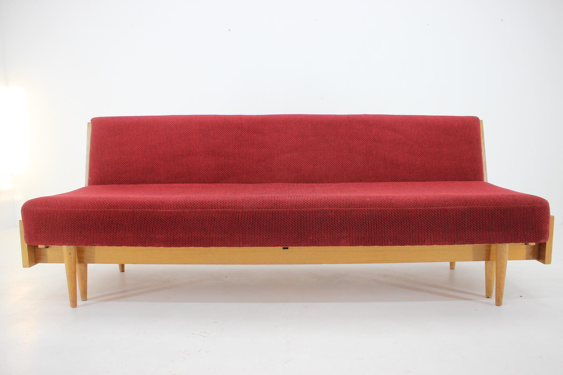 Mid-Century Modern 1970s Oak Transformable Sofa , Czechoslovakia