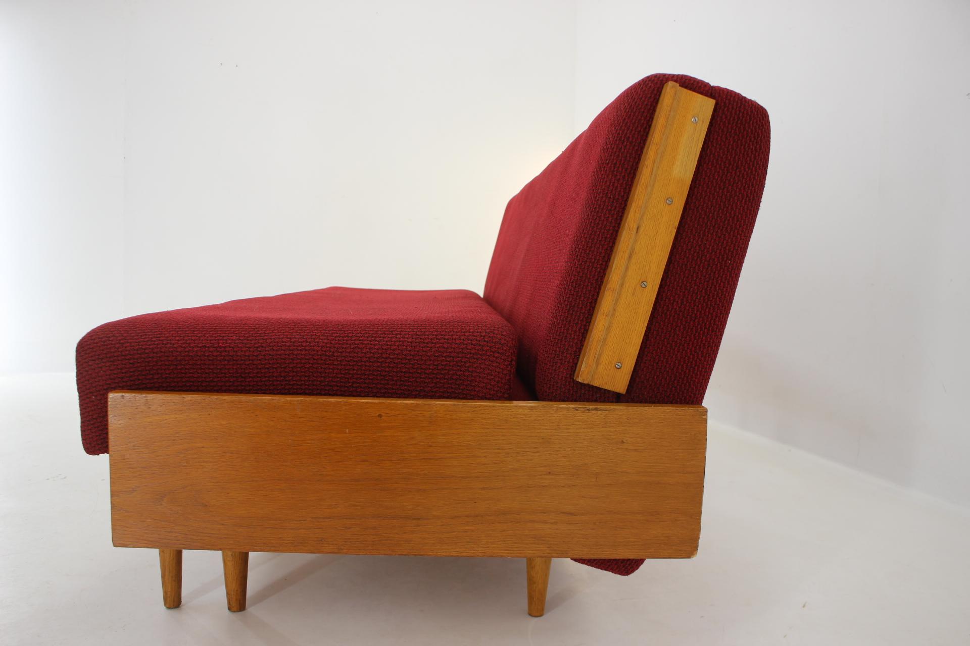Wood 1970s Oak Transformable Sofa , Czechoslovakia