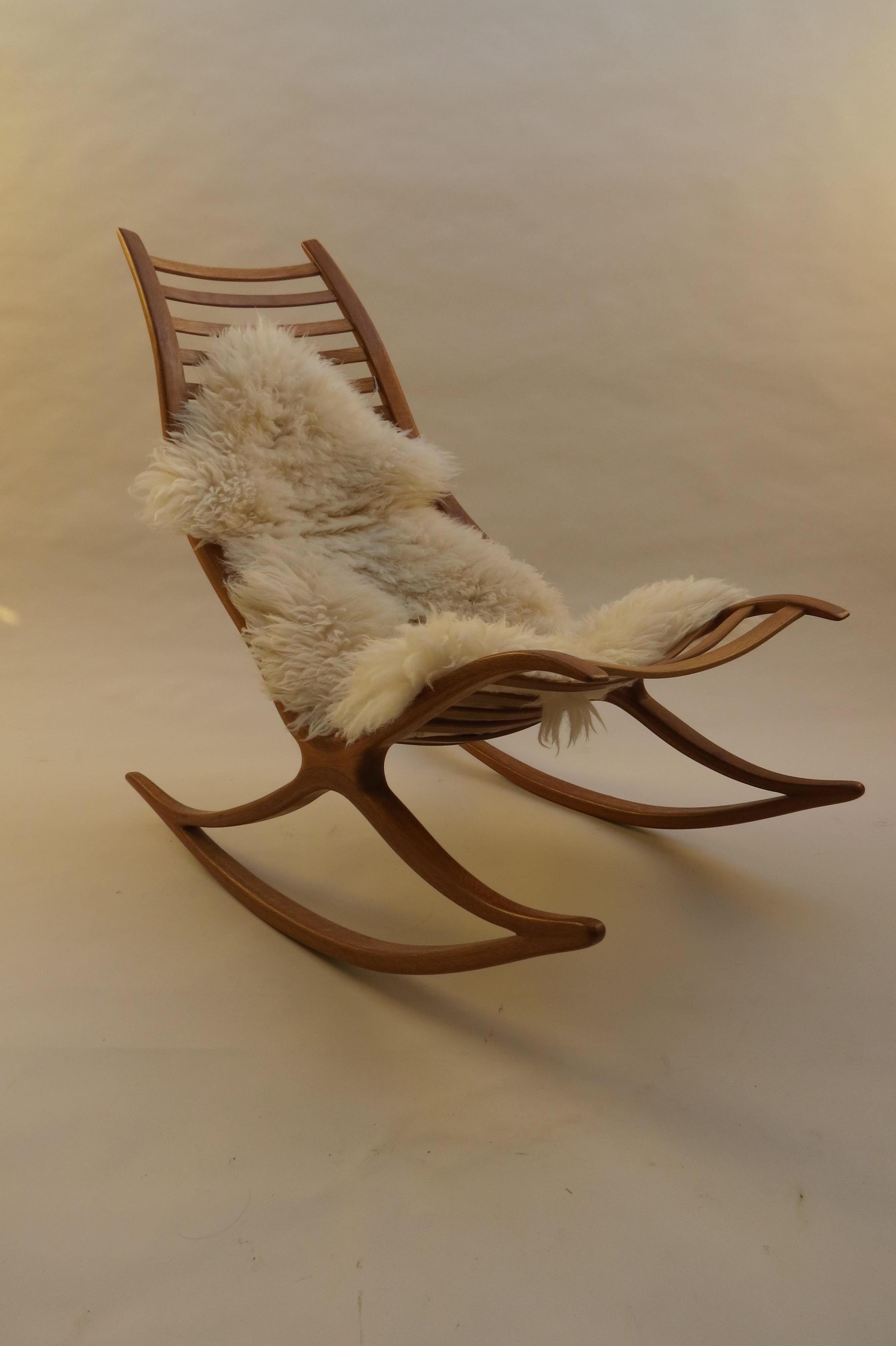 Hand-Crafted 1970s Oak Wishbone Hand produced Sculptural Rocking Chair by Robin Williams UK