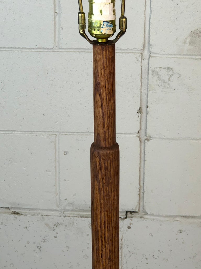 1970s Oak Wood Pedestal Floor Lamp