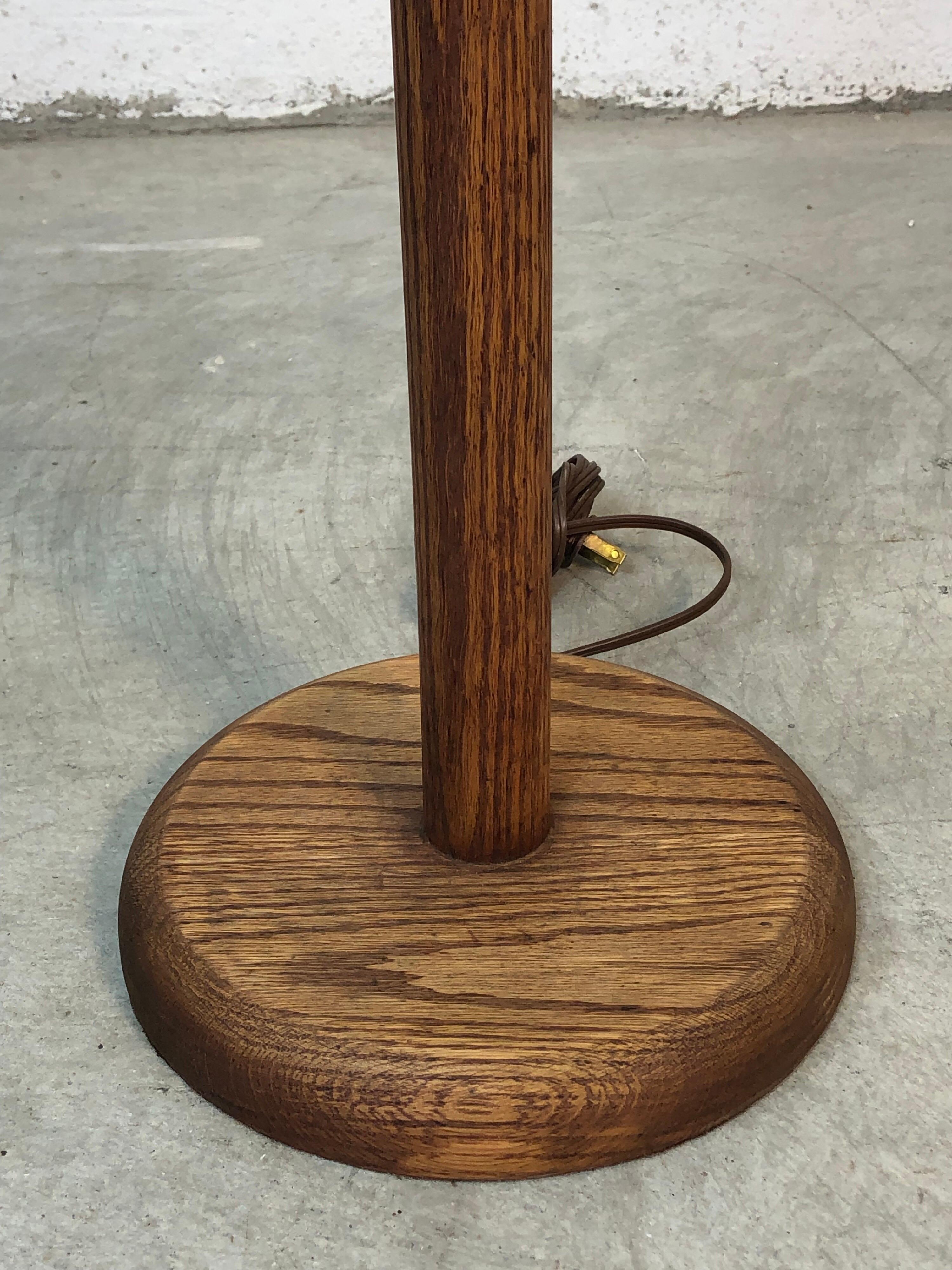 1970s Oak Wood Pedestal Floor Lamp