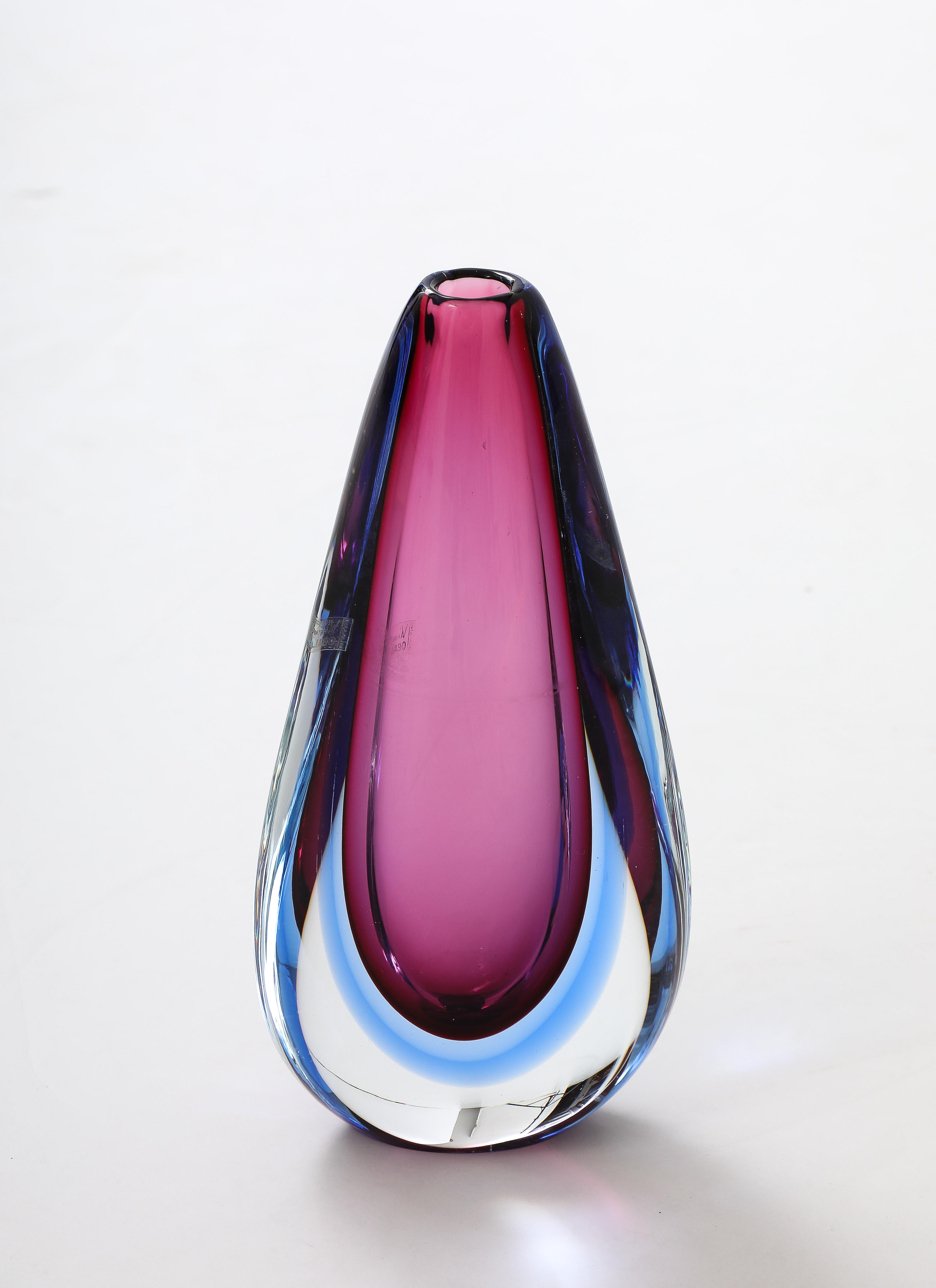 italien Vase en forme de goutte d'eau de Murano des années 1970 en vente