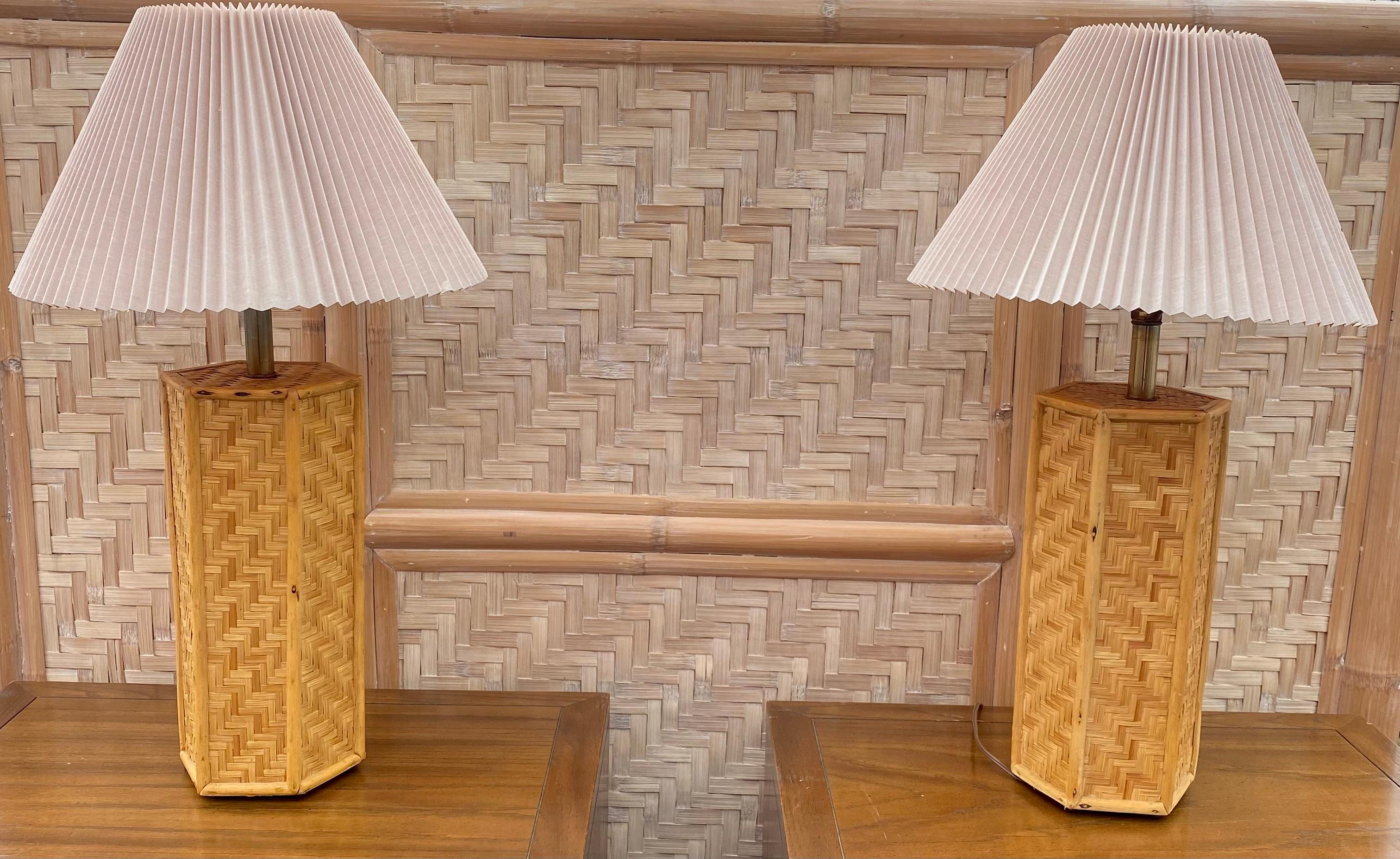 1970s Octagonal Rattan Weave Table Lamps, Set of 2 For Sale 6