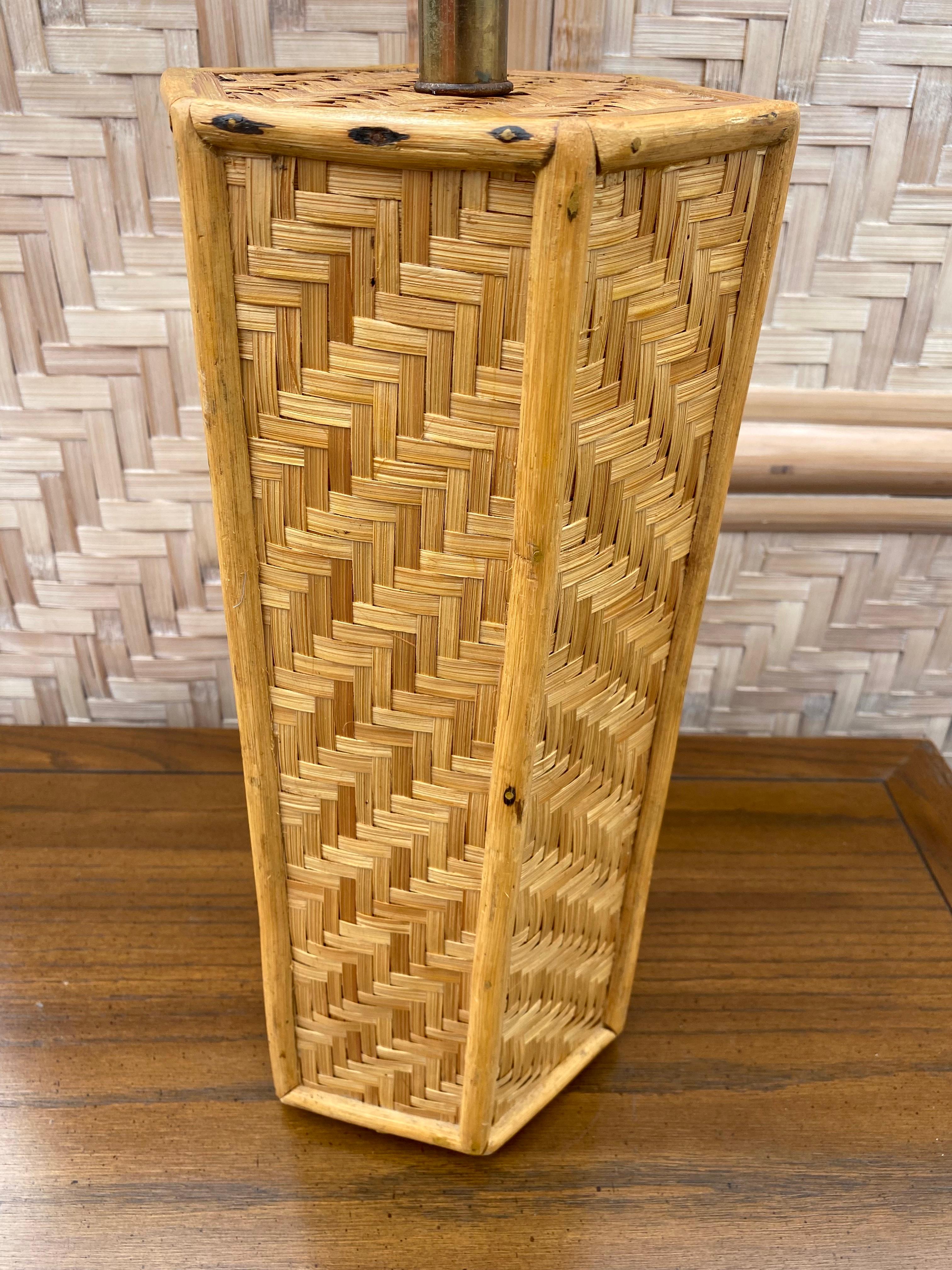 Philippine 1970s Octagonal Rattan Weave Table Lamps, Set of 2 For Sale