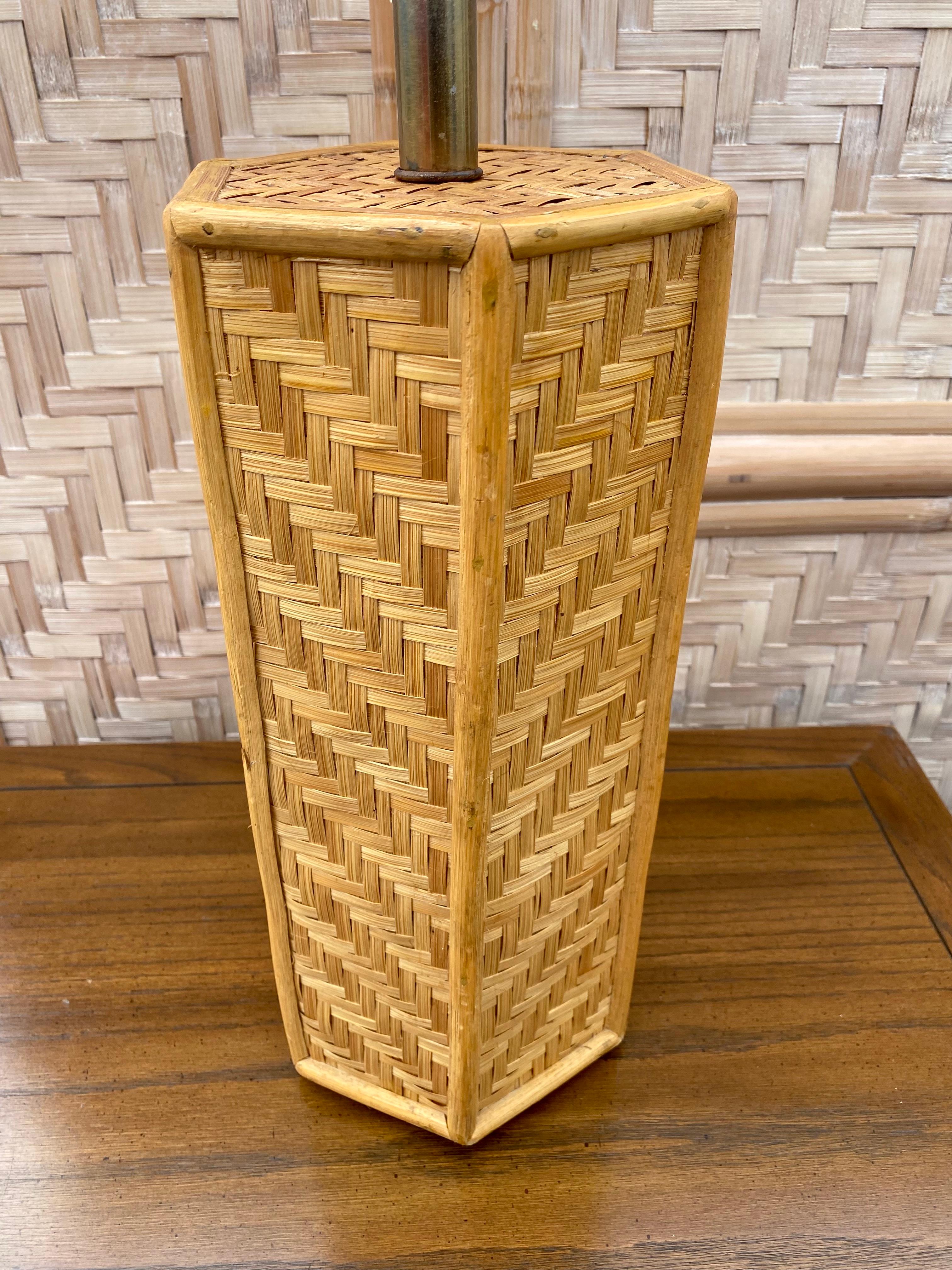 1970s Octagonal Rattan Weave Table Lamps, Set of 2 For Sale 2