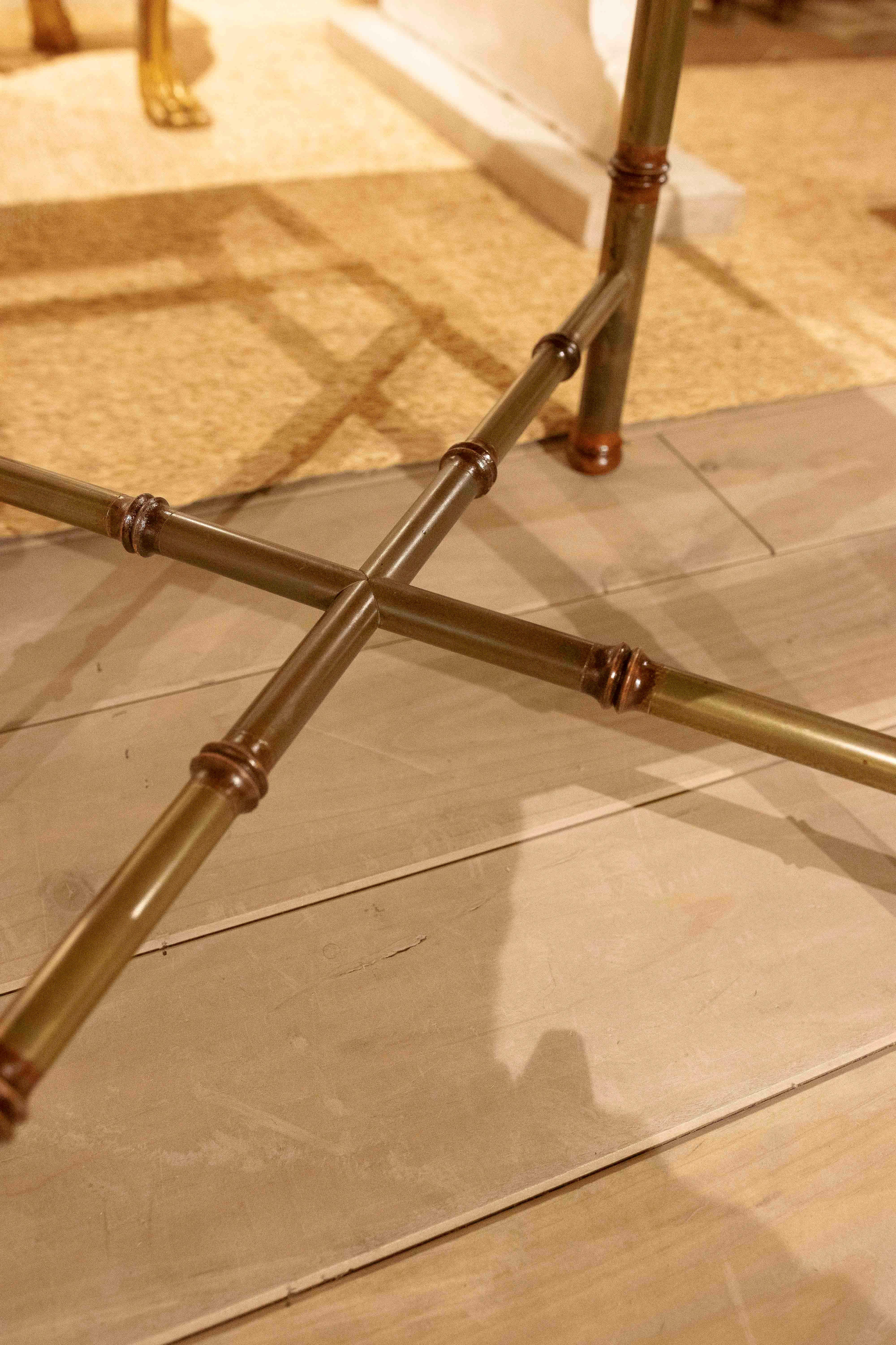 1970s Octagonal Side Table with Brass Bamboo Legs For Sale 5