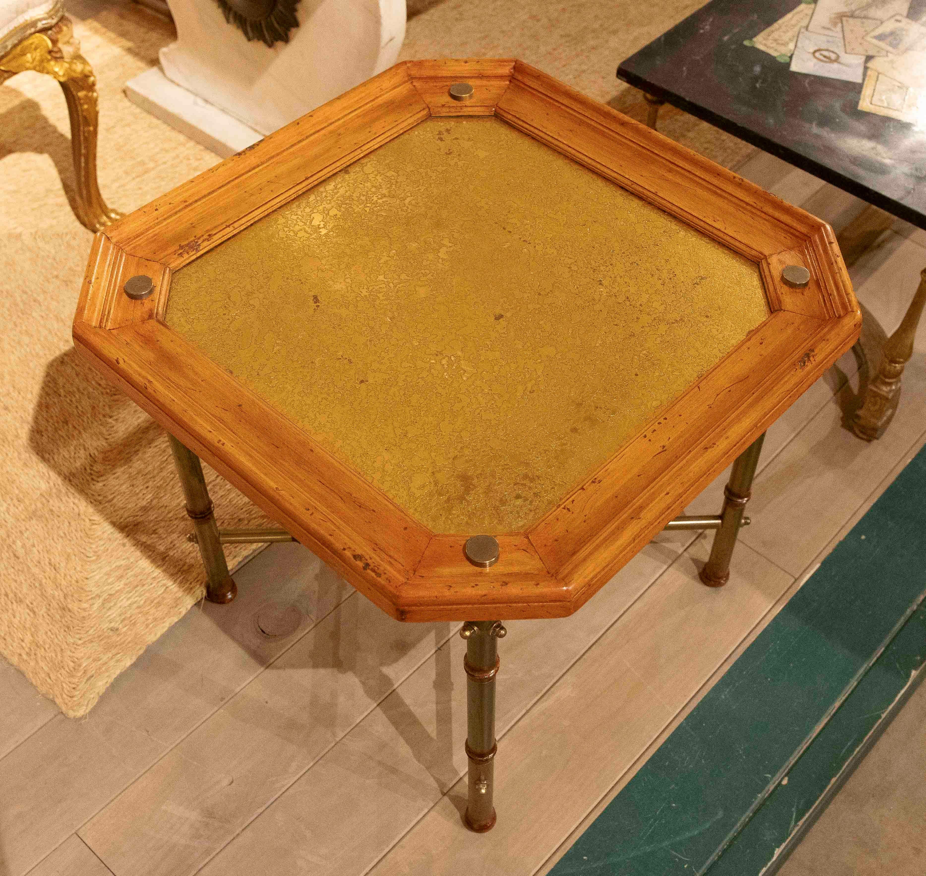 1970s Octagonal Side Table with Brass Bamboo Legs For Sale 6