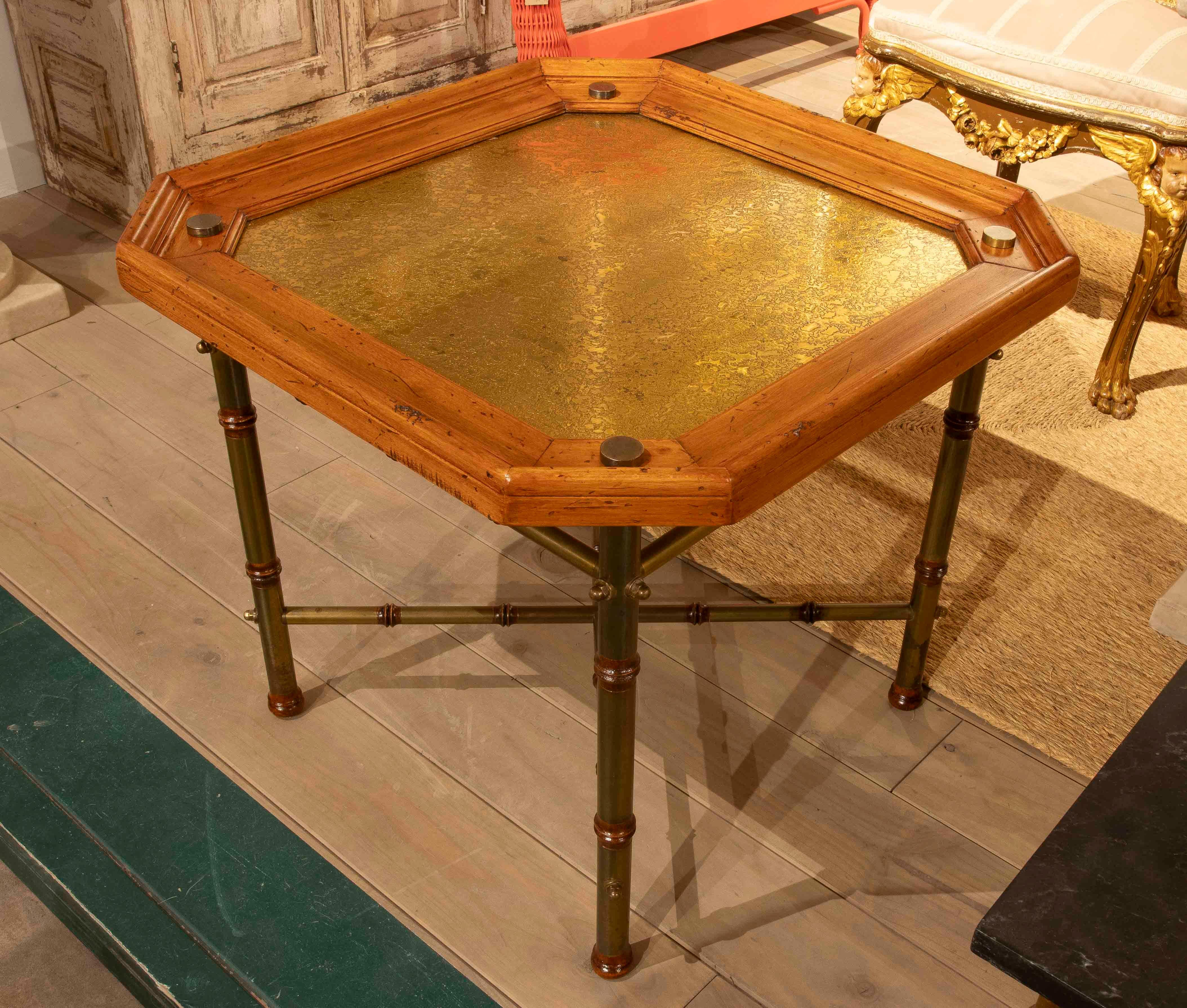 1970s Octagonal Side Table with Brass Bamboo Legs In Good Condition For Sale In Marbella, ES
