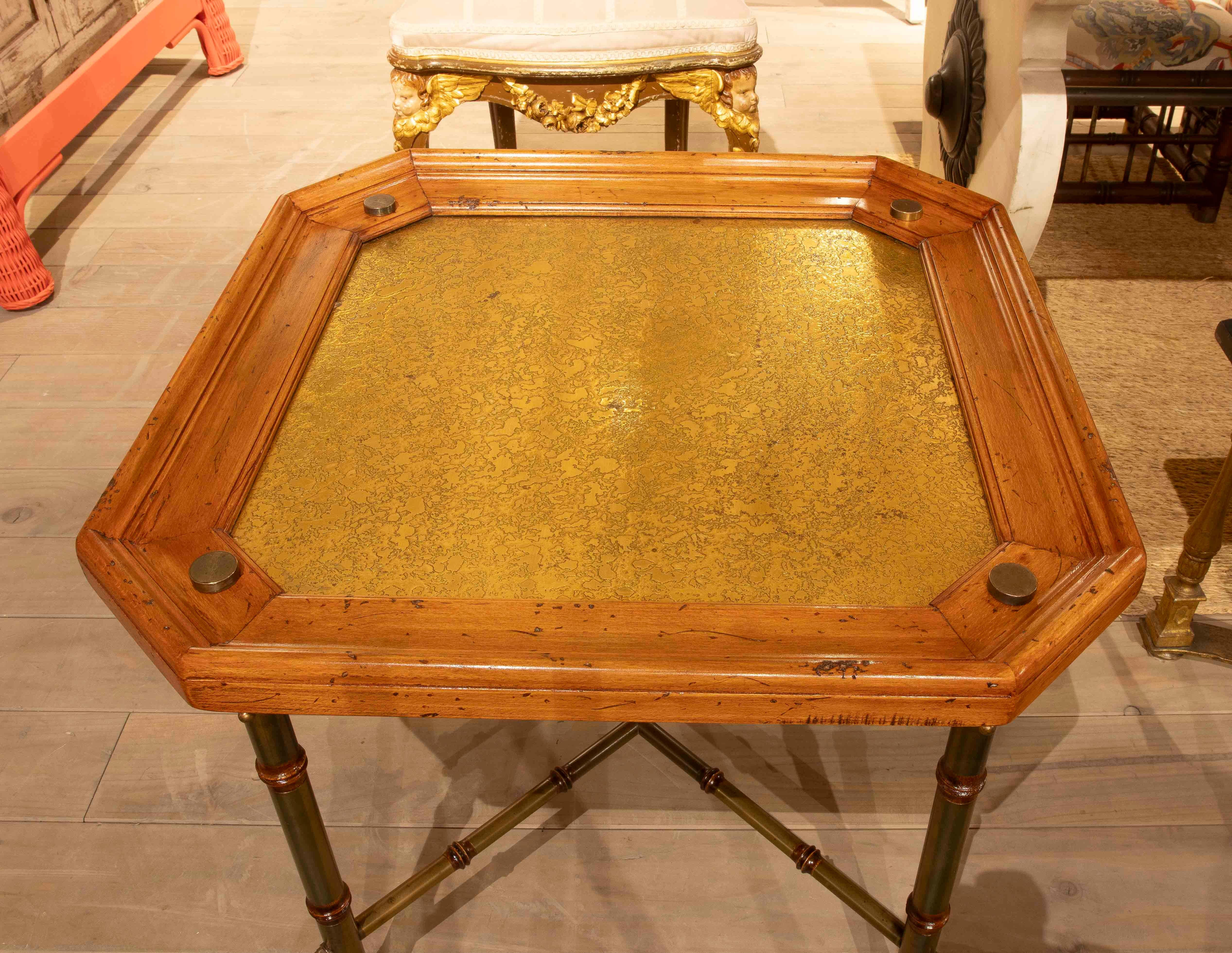 20th Century 1970s Octagonal Side Table with Brass Bamboo Legs For Sale
