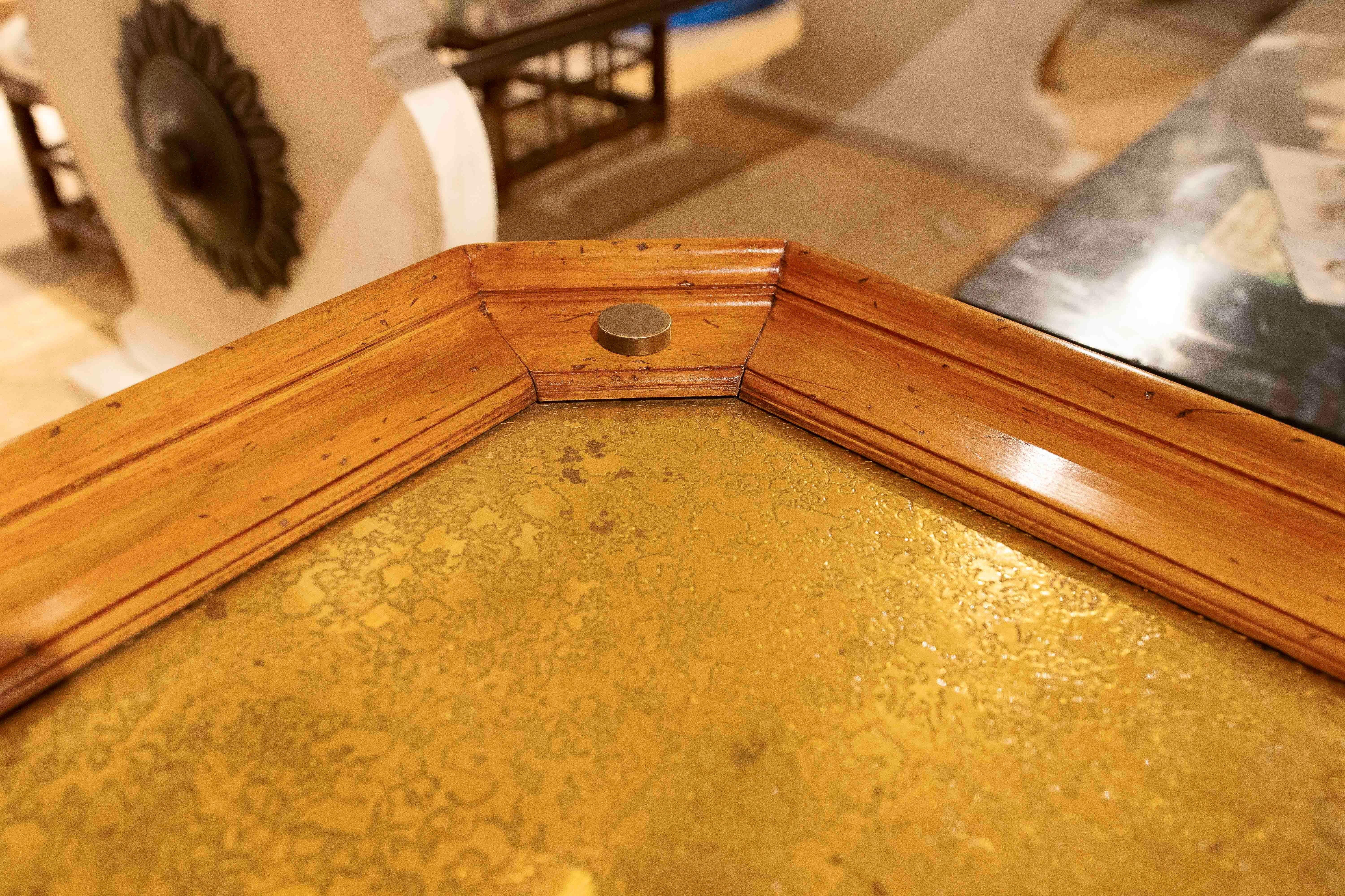 1970s Octagonal Side Table with Brass Bamboo Legs For Sale 3