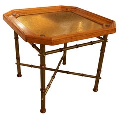 1970s Octagonal Side Table with Brass Bamboo Legs