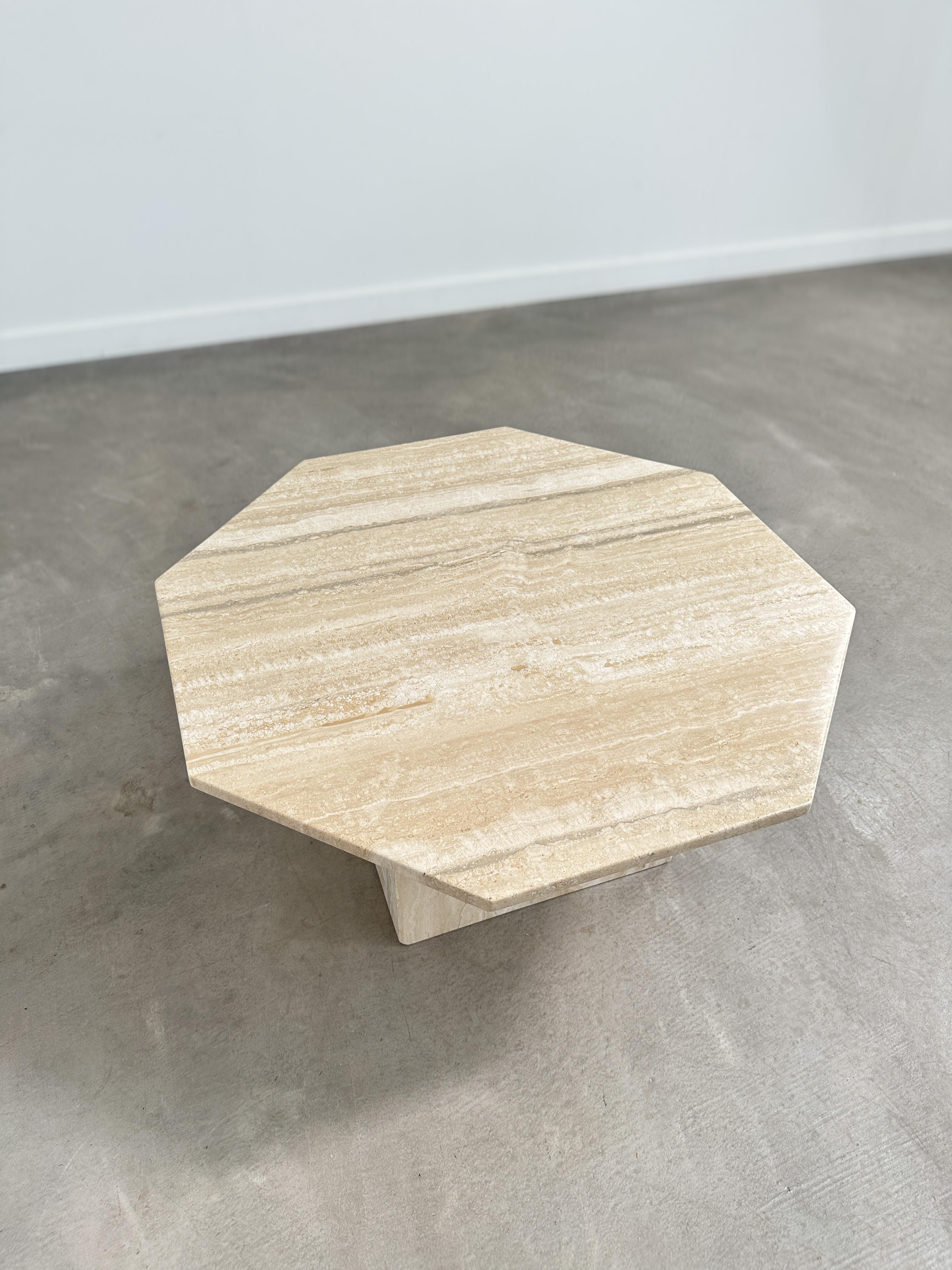 Mid-Century Modern 1970s Octagonal Travertine Coffee Table For Sale