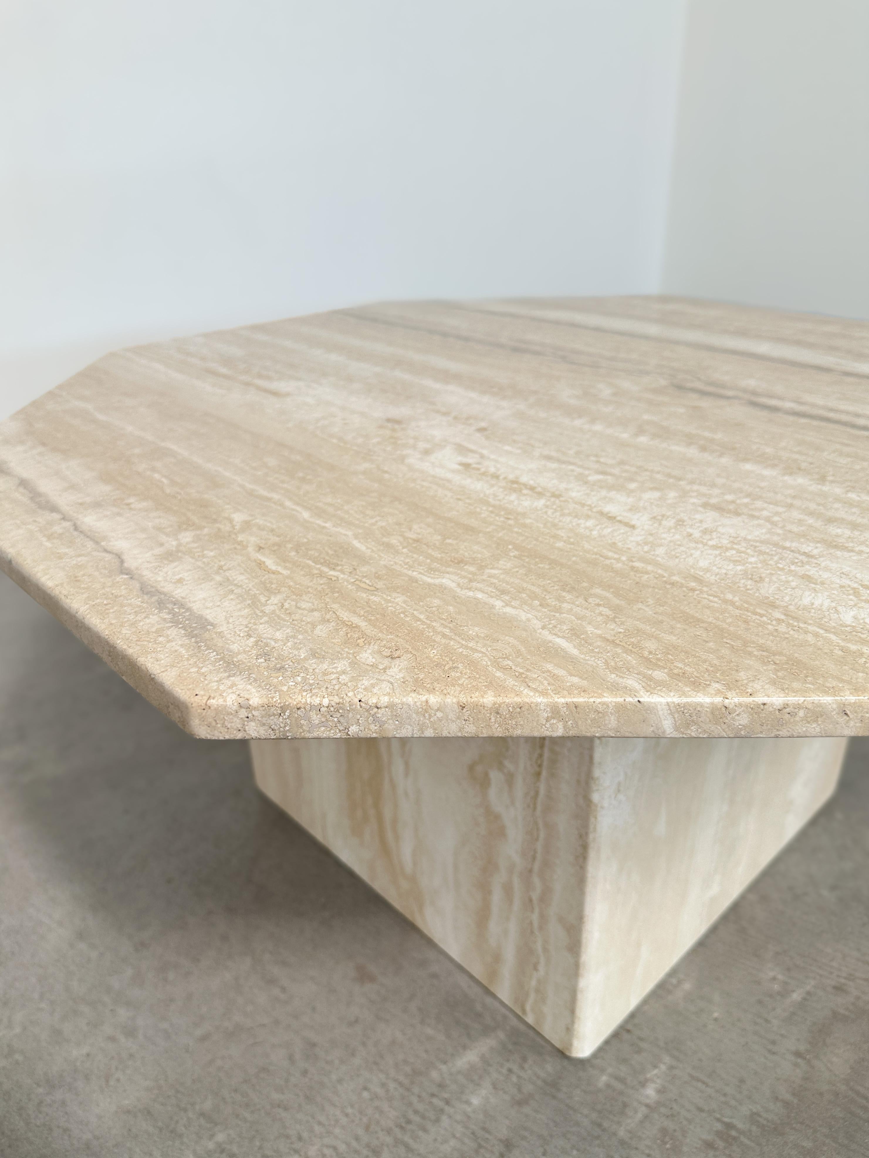 Unknown 1970s Octagonal Travertine Coffee Table For Sale