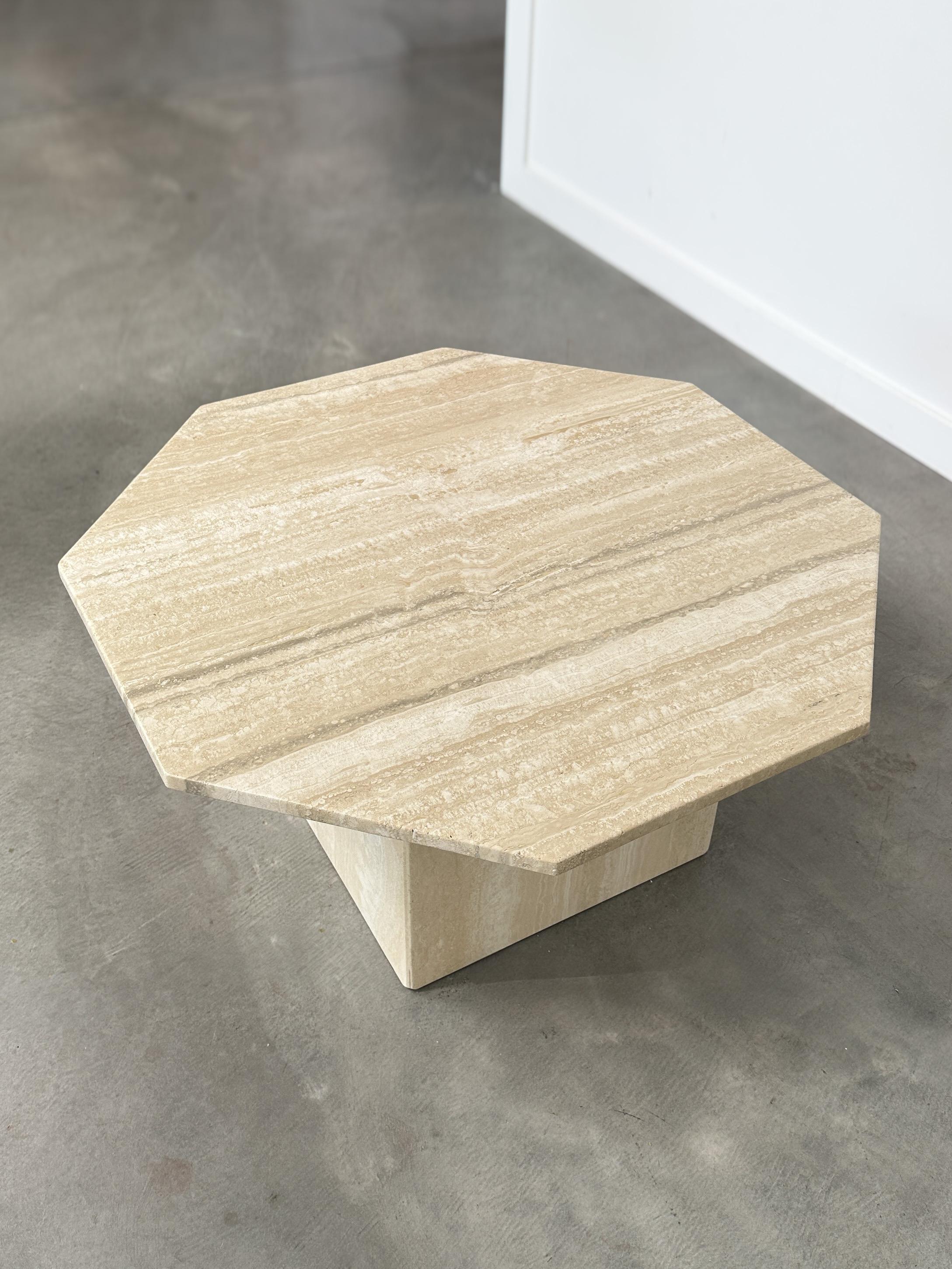 Late 20th Century 1970s Octagonal Travertine Coffee Table For Sale