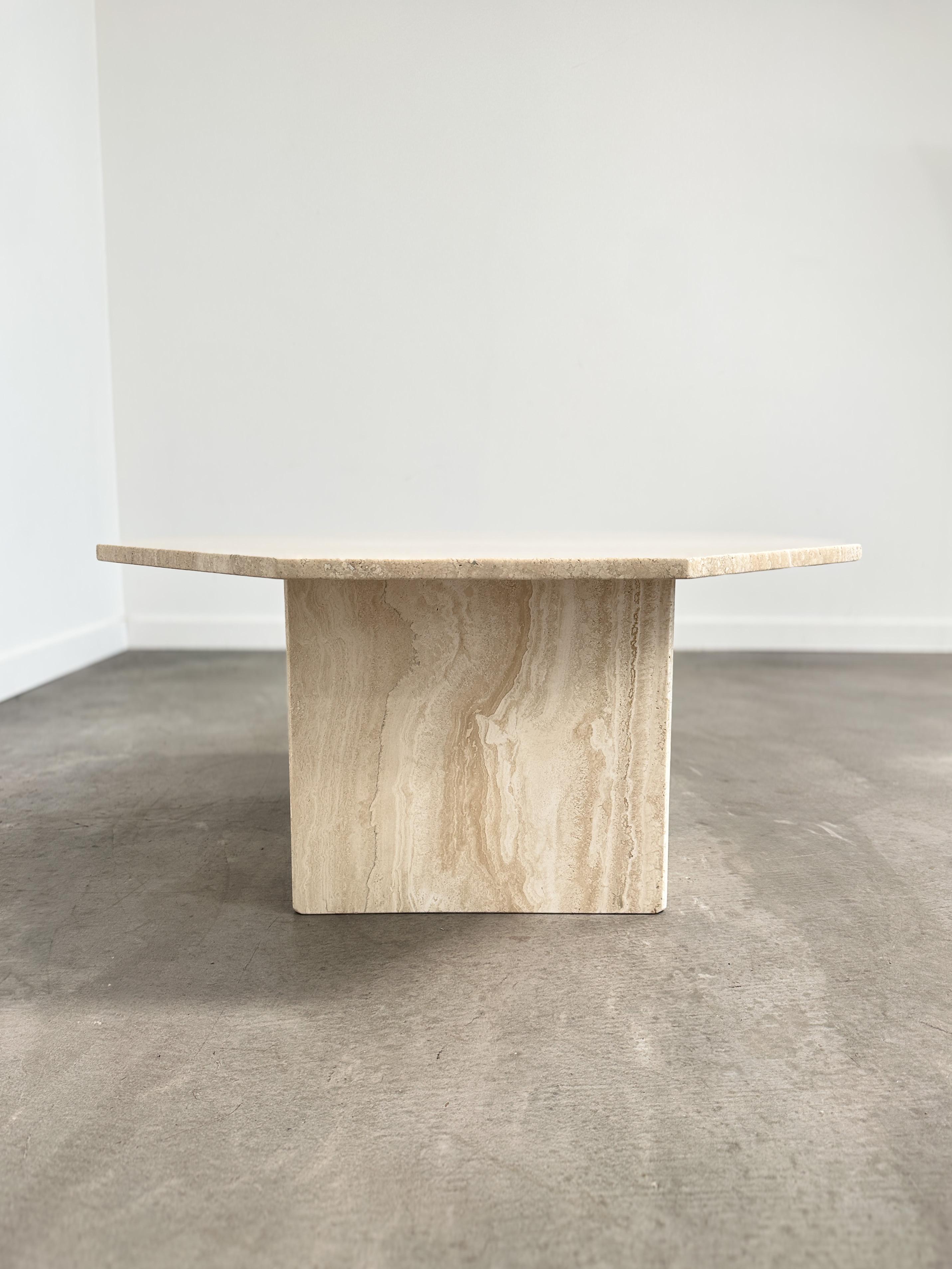 1970s Octagonal Travertine Coffee Table For Sale 1