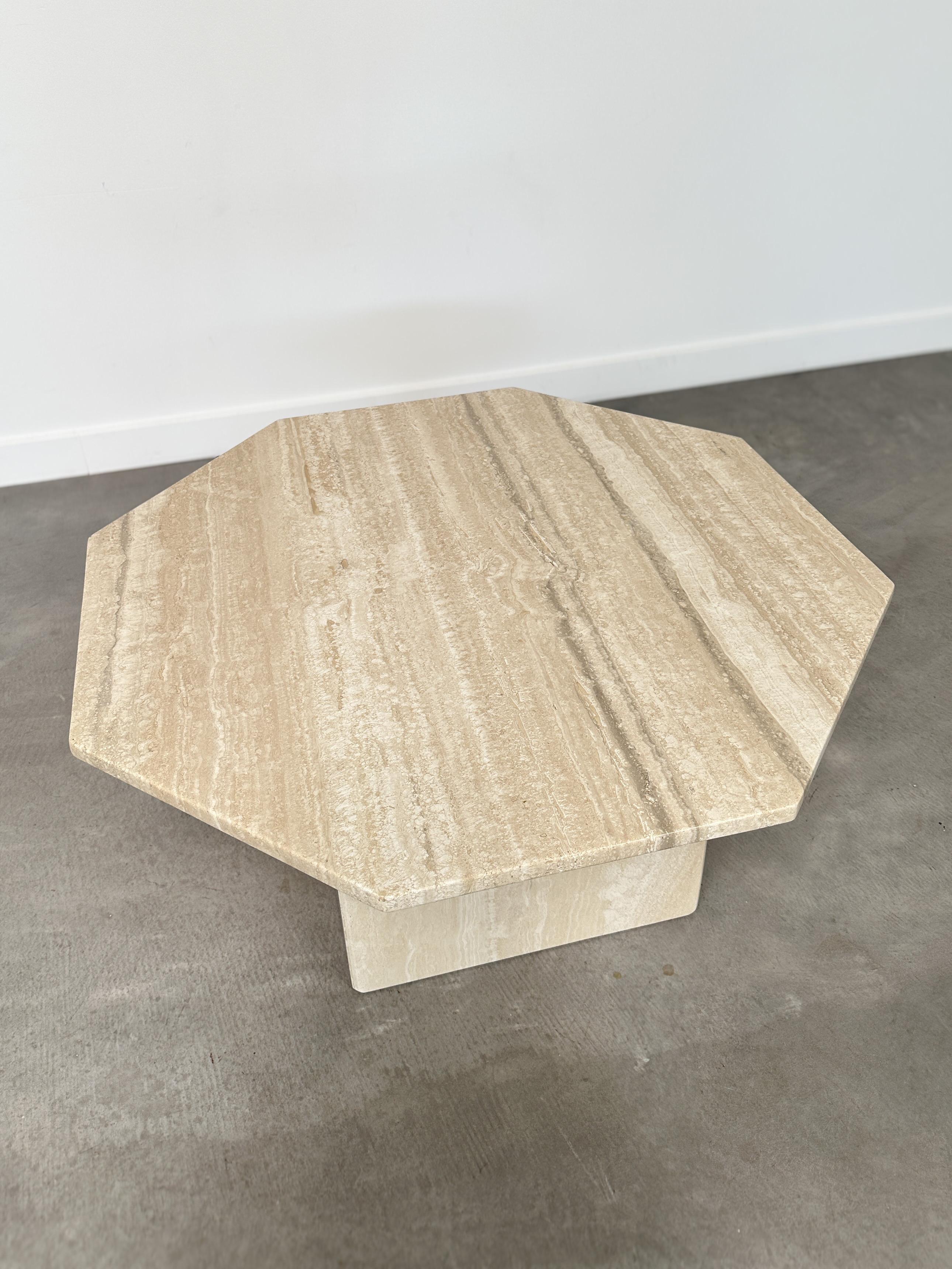 1970s Octagonal Travertine Coffee Table For Sale 2