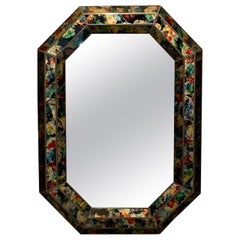 1970s Octagonal Wall Mirror Beveled Eglomise Colorful Frame La Barge Modern