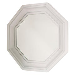 1970s Octagonal Wall Mirror in White Painted Walnut by Bottega Gadda Milano