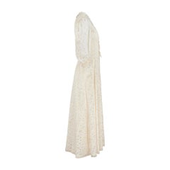 1970s Odette Barsa Cream Slip Dress with Lace and Ribbon Overlay Coat