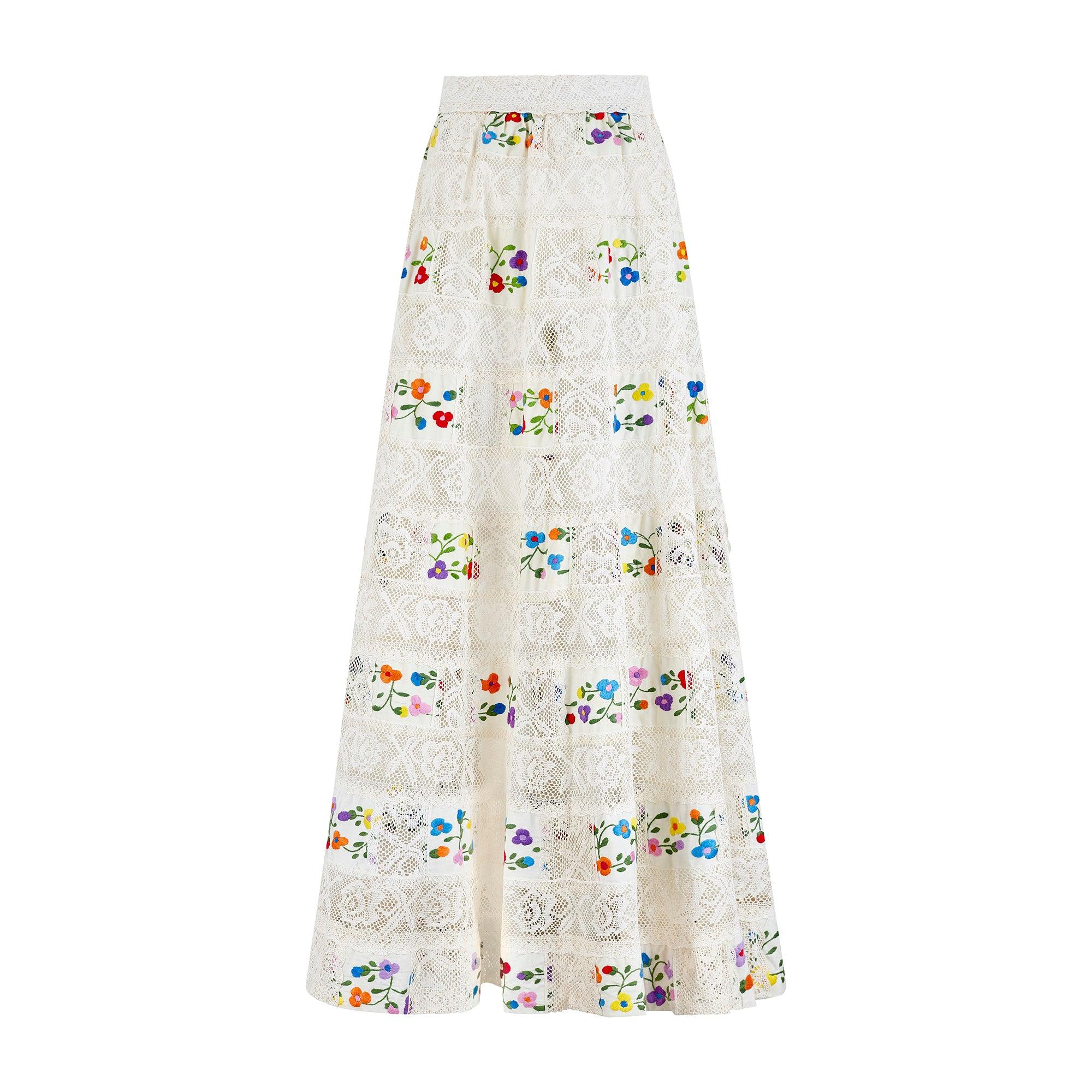 Donna Top e maxi-gonna anni '70 di Off-White con ricamo floreale all'uncinetto in vendita