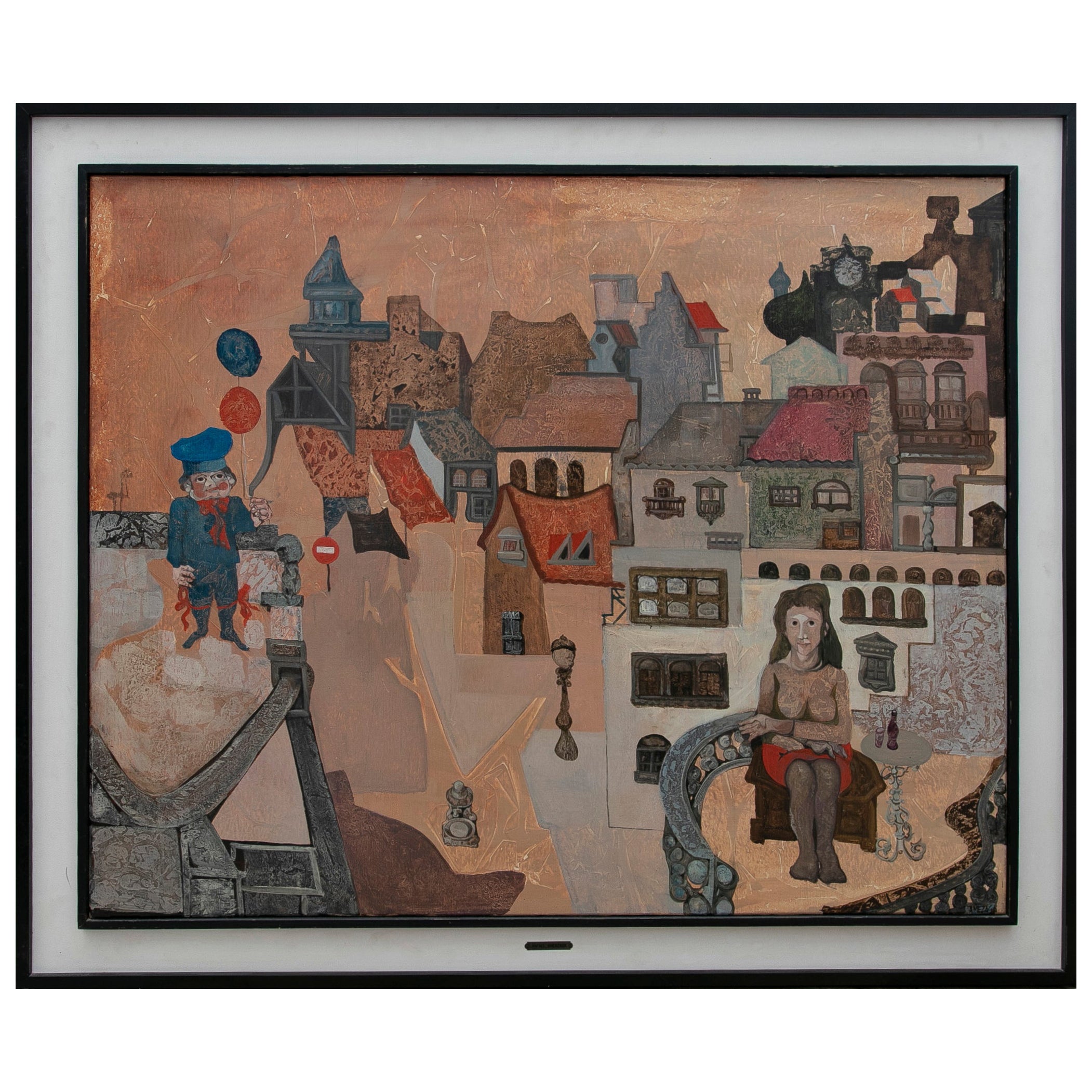 Peinture à l'huile sur toile de l'artiste Rafael Amezaga, années 1970