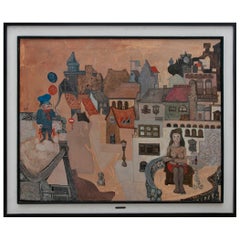 Peinture à l'huile sur toile de l'artiste Rafael Amezaga, années 1970