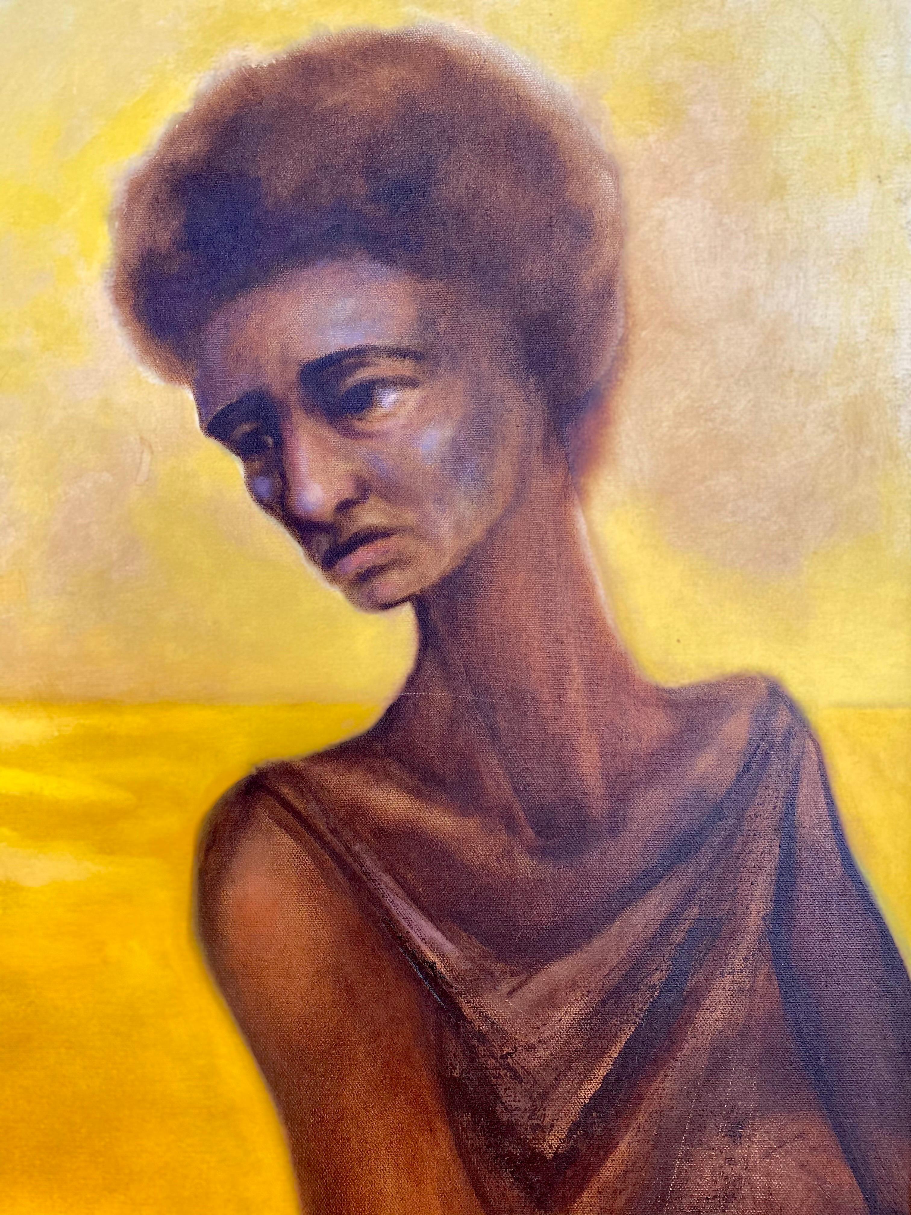 Modern 1970s Oil Painting of Woman on Canvas