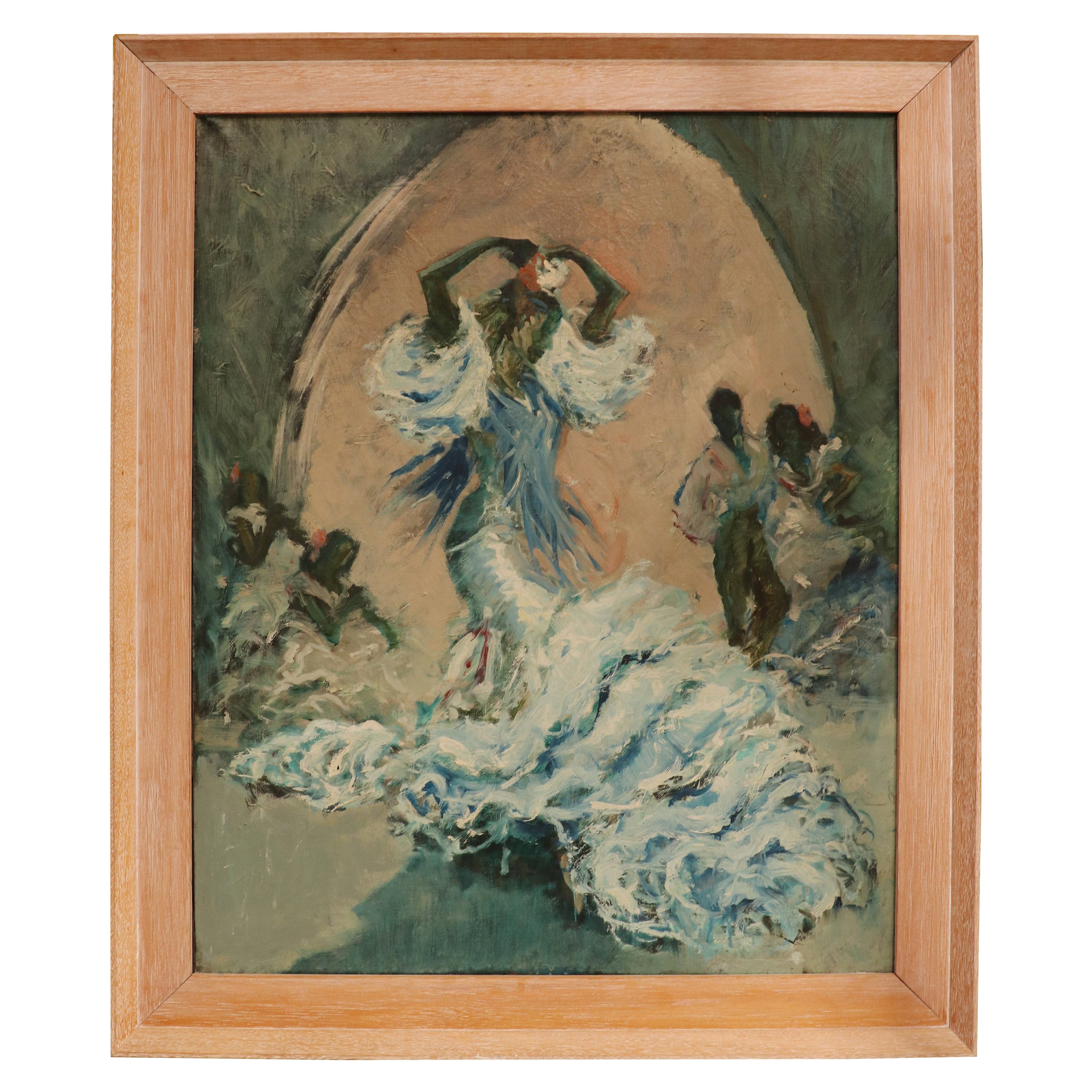1970s Oil Painting on Framed Canvas of Sevillian Dancer