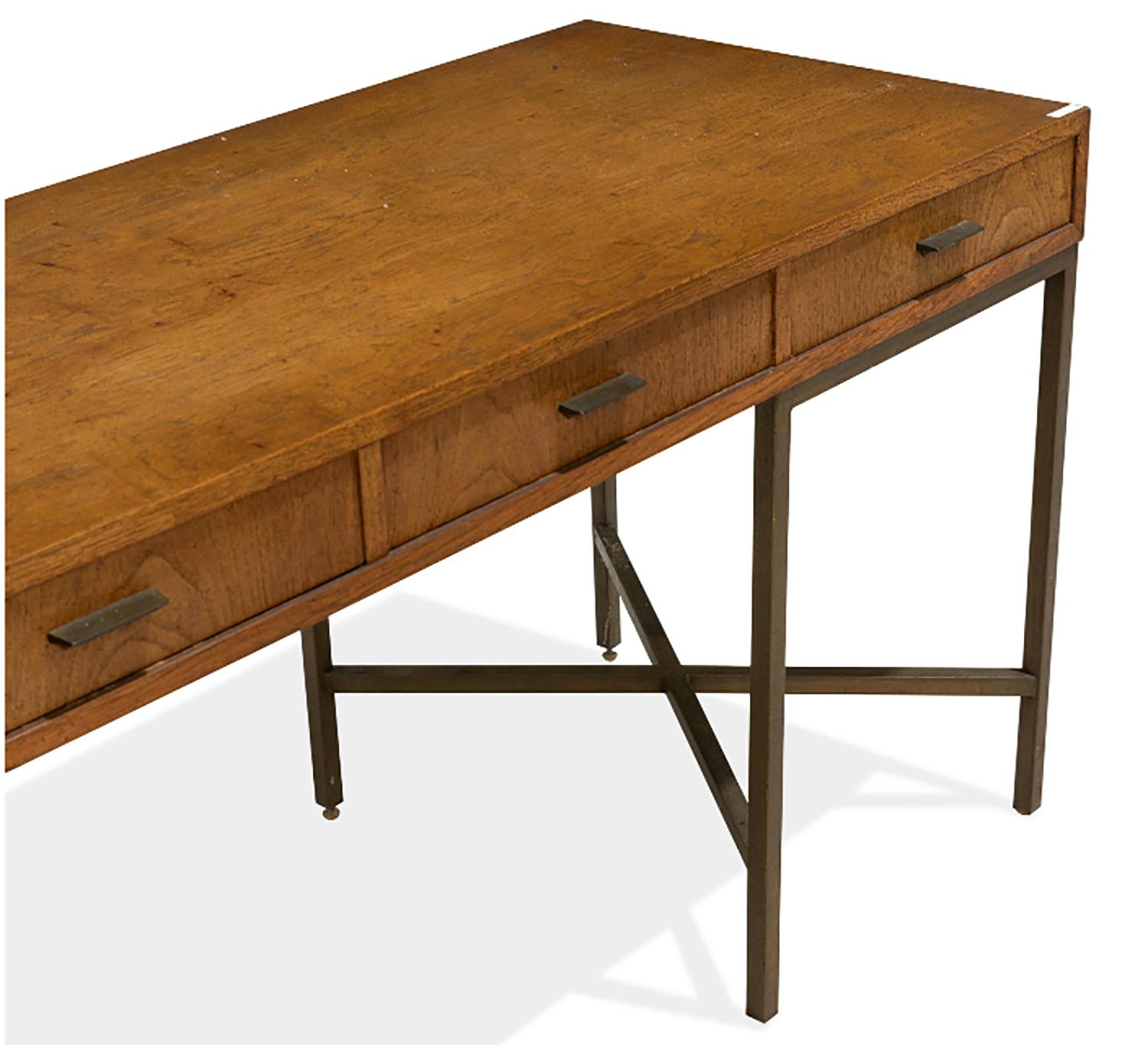 Mid-Century Modern 1970s Oil Rubbed Bronzed and Speckled Ash Writing Desk by Mastercraft