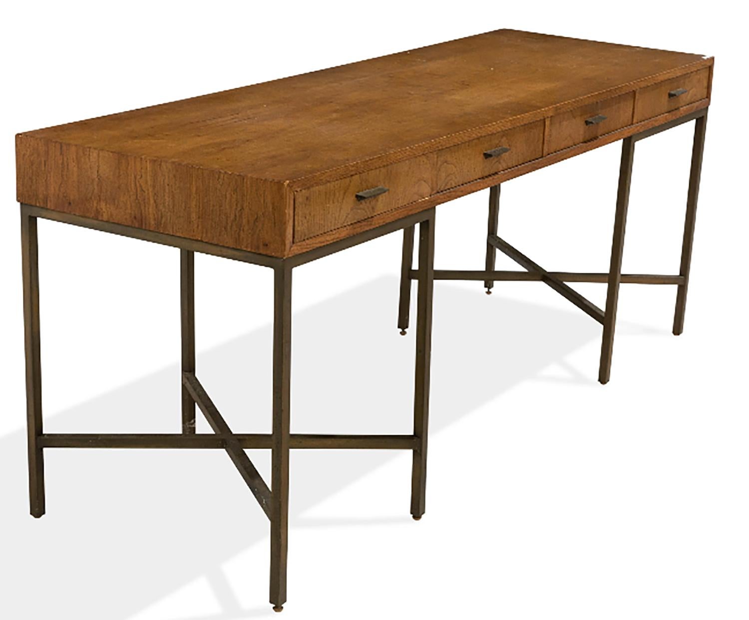 American 1970s Oil Rubbed Bronzed and Speckled Ash Writing Desk by Mastercraft