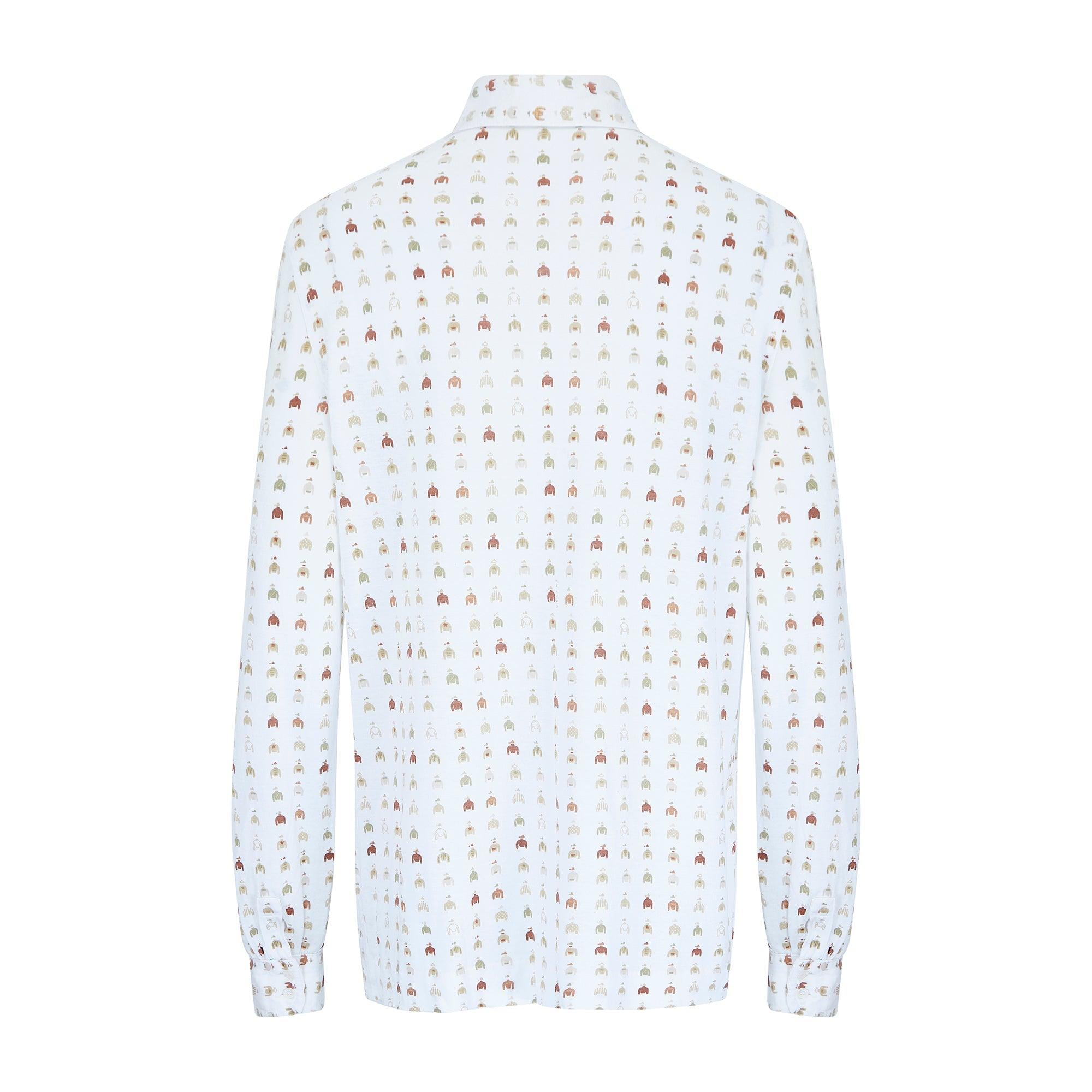 Gray 1970s Old Celine Jockey Print Cotton Shirt For Sale