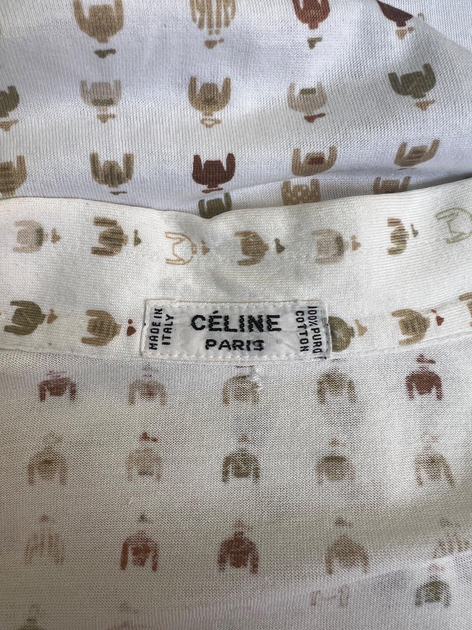 Women's or Men's 1970s Old Celine Jockey Print Cotton Shirt For Sale