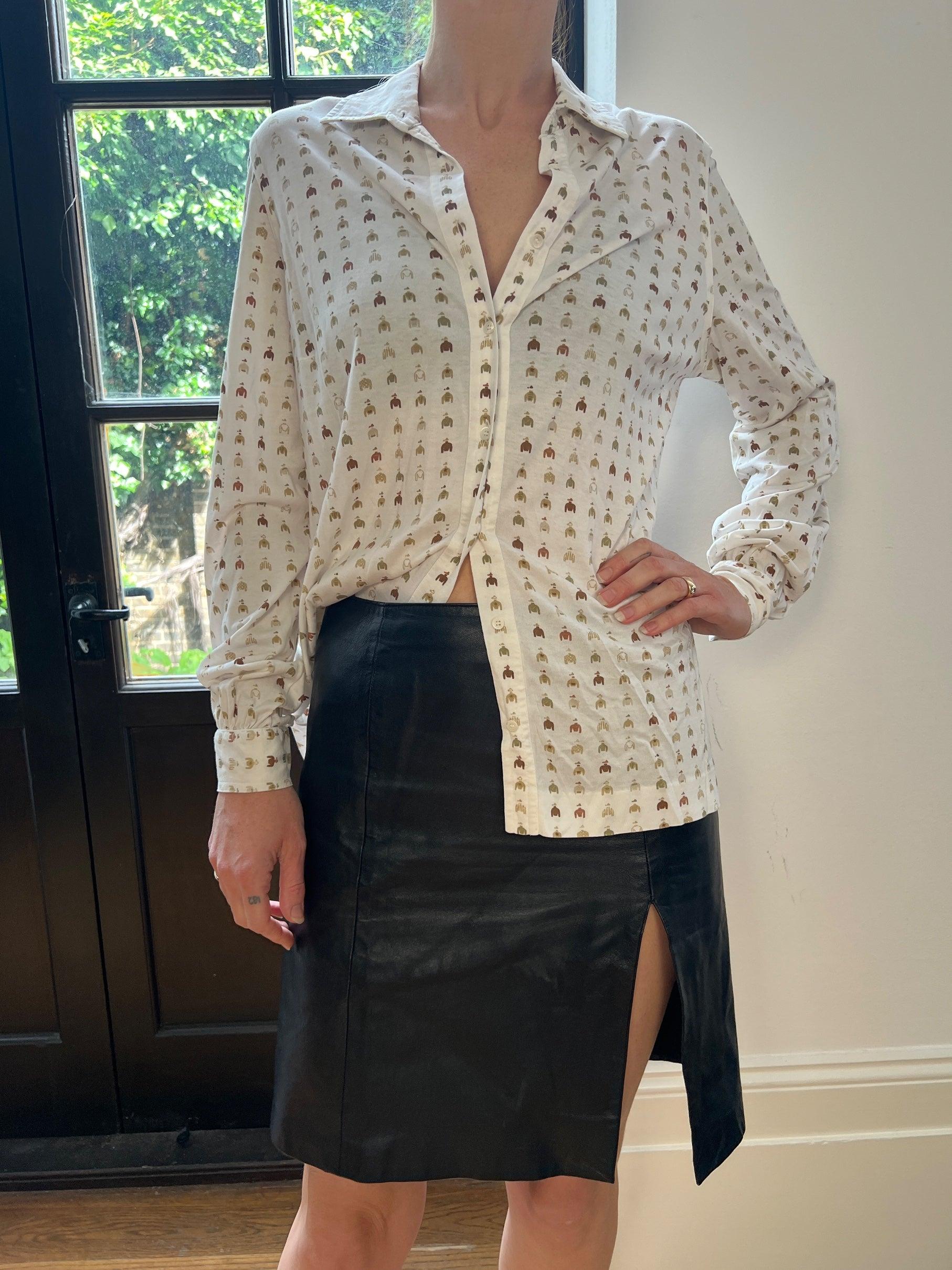 1970s Old Celine Jockey Print Cotton Shirt For Sale 1