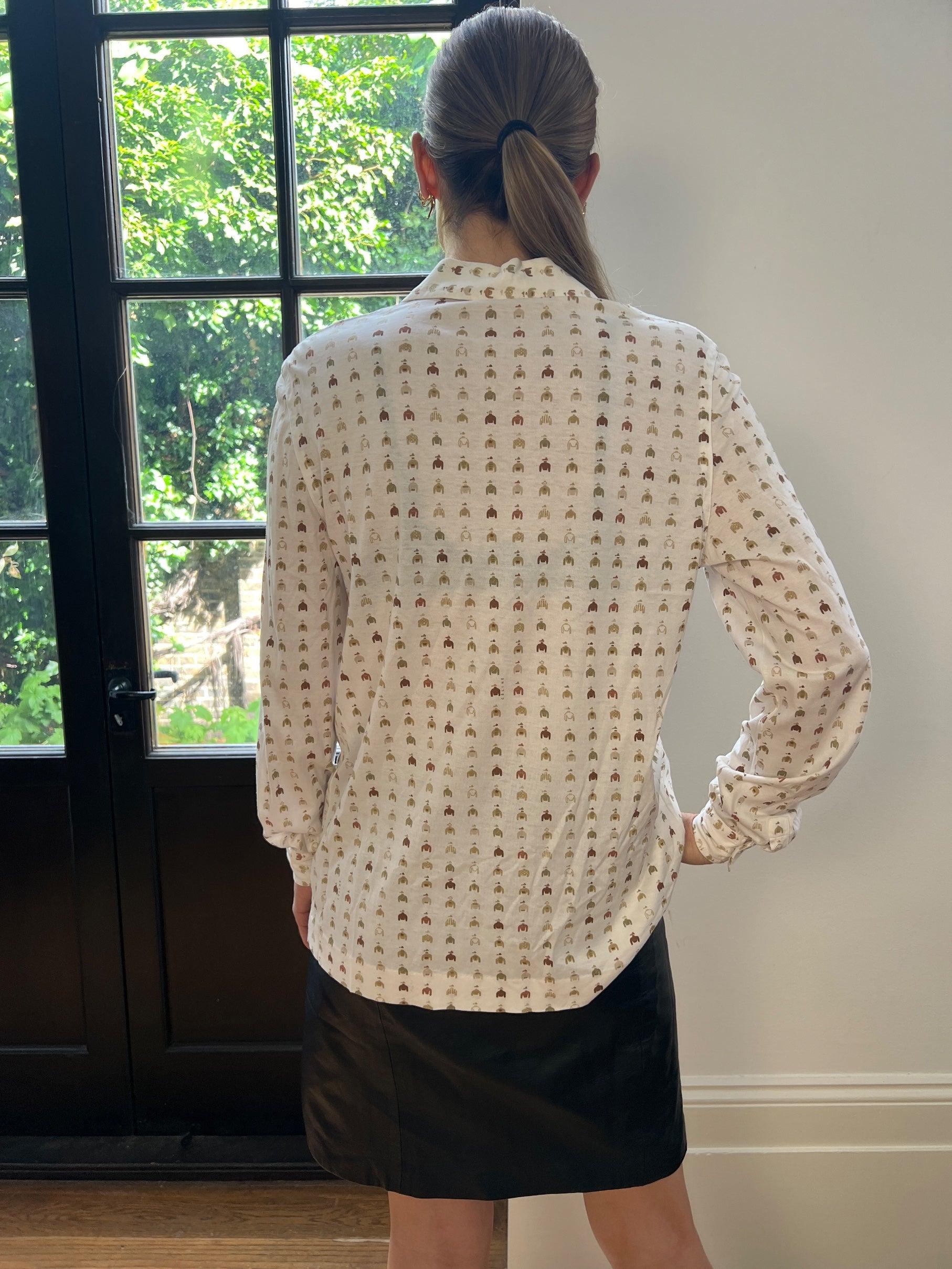 1970s Old Celine Jockey Print Cotton Shirt For Sale 2